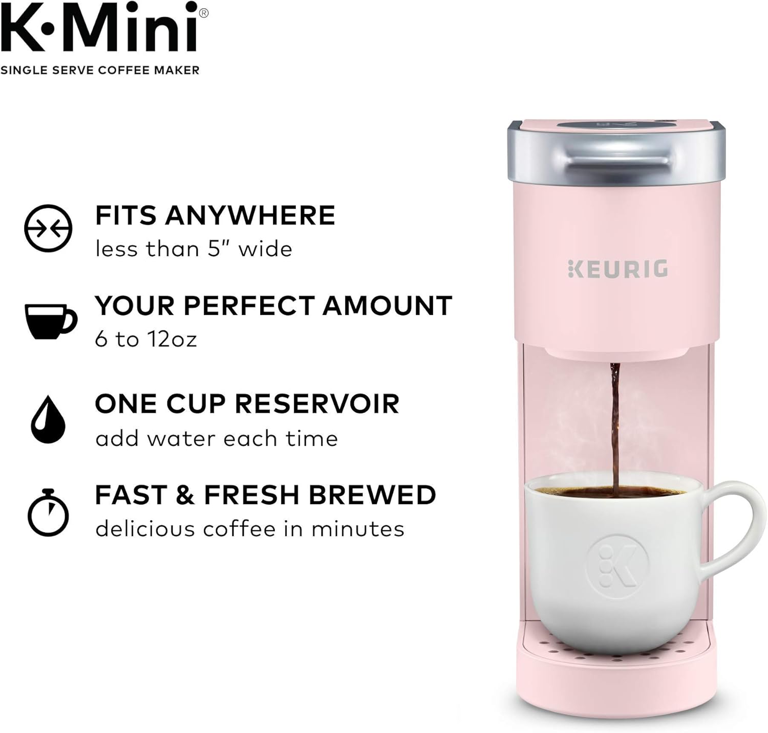 Keurig K-Mini Single Serve Coffee Make Keurig K-Mini Single Serve K-Cup Pod Coffee Maker, 6 to 12oz Brew size, with Cord Storage, Perfect for Small Spaces, Dusty Roser