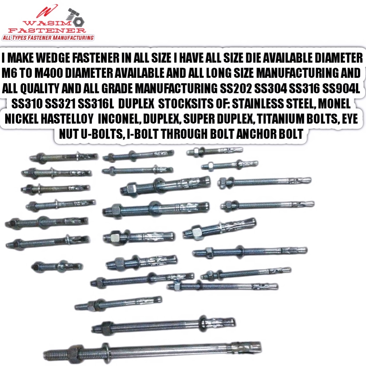 Stainless Steel Wedge Anchor Bolt SS Wedge Anchor Bolt SS 304 Wedge Anchor Bolt SS 316L Wedge Anchor Bolt Super Duplex Wedge Anchor Bolt Duplex Wedge Anchor Bolt