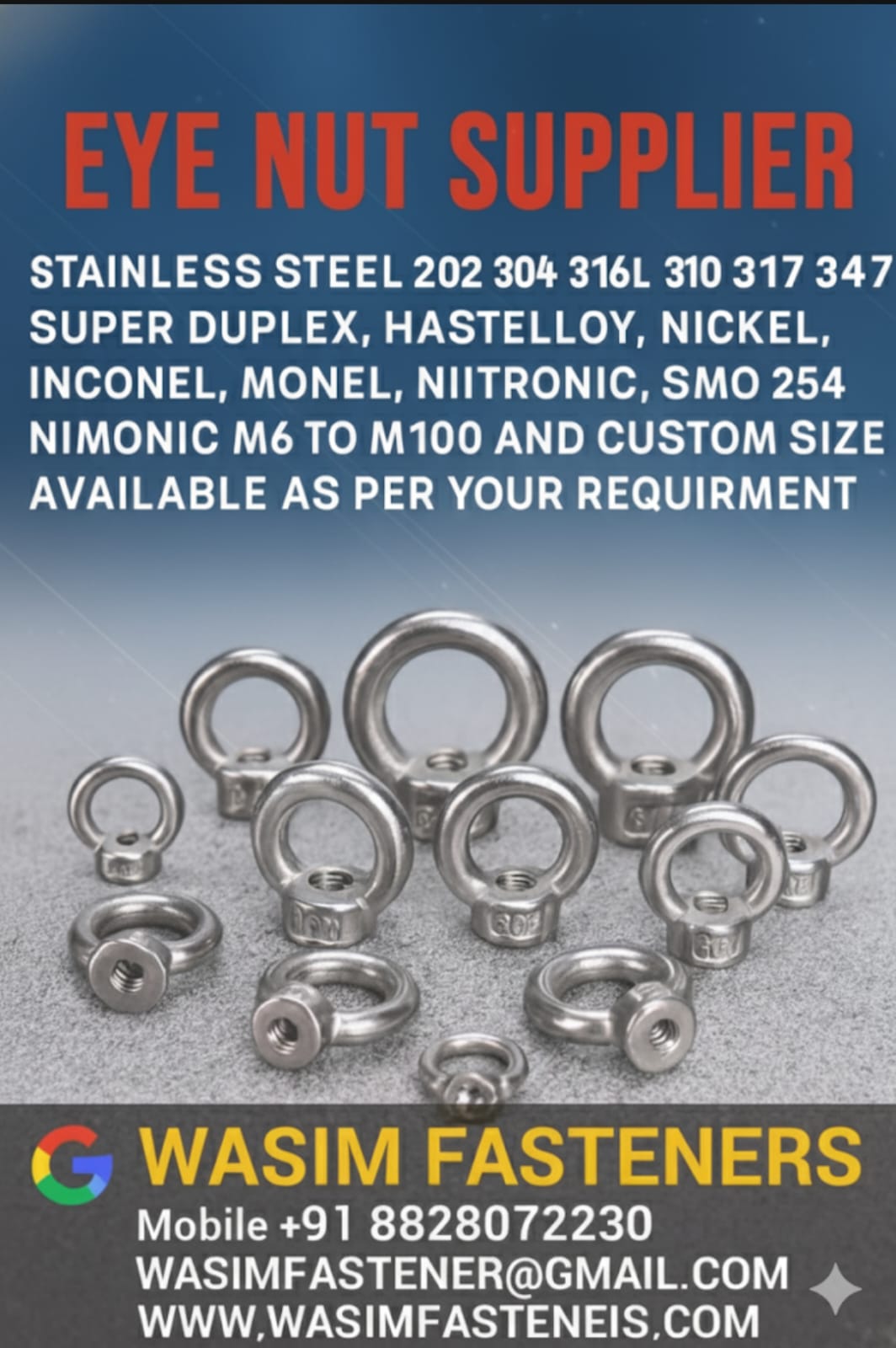 Ss Eye Nut Supplier | SS 304, SS 316, B7, B16, Alloy Steel, High Tensile – Wasim Fasteners