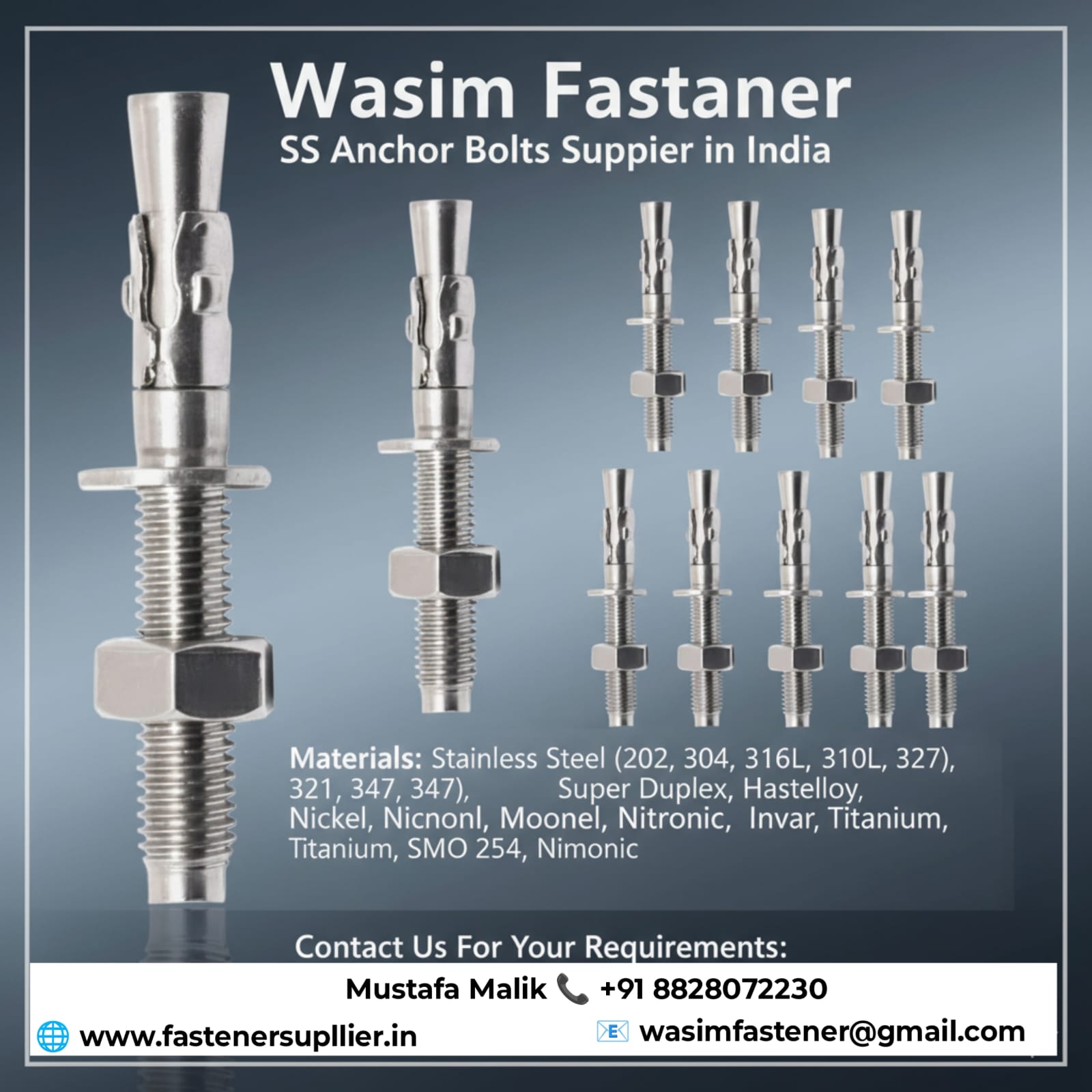 Stainless Steel Anchor Bolts Anchor Bolt Supplier | SS 304, SS 316, B7, B16, Alloy Steel, High Tensile – Wasim Fasteners