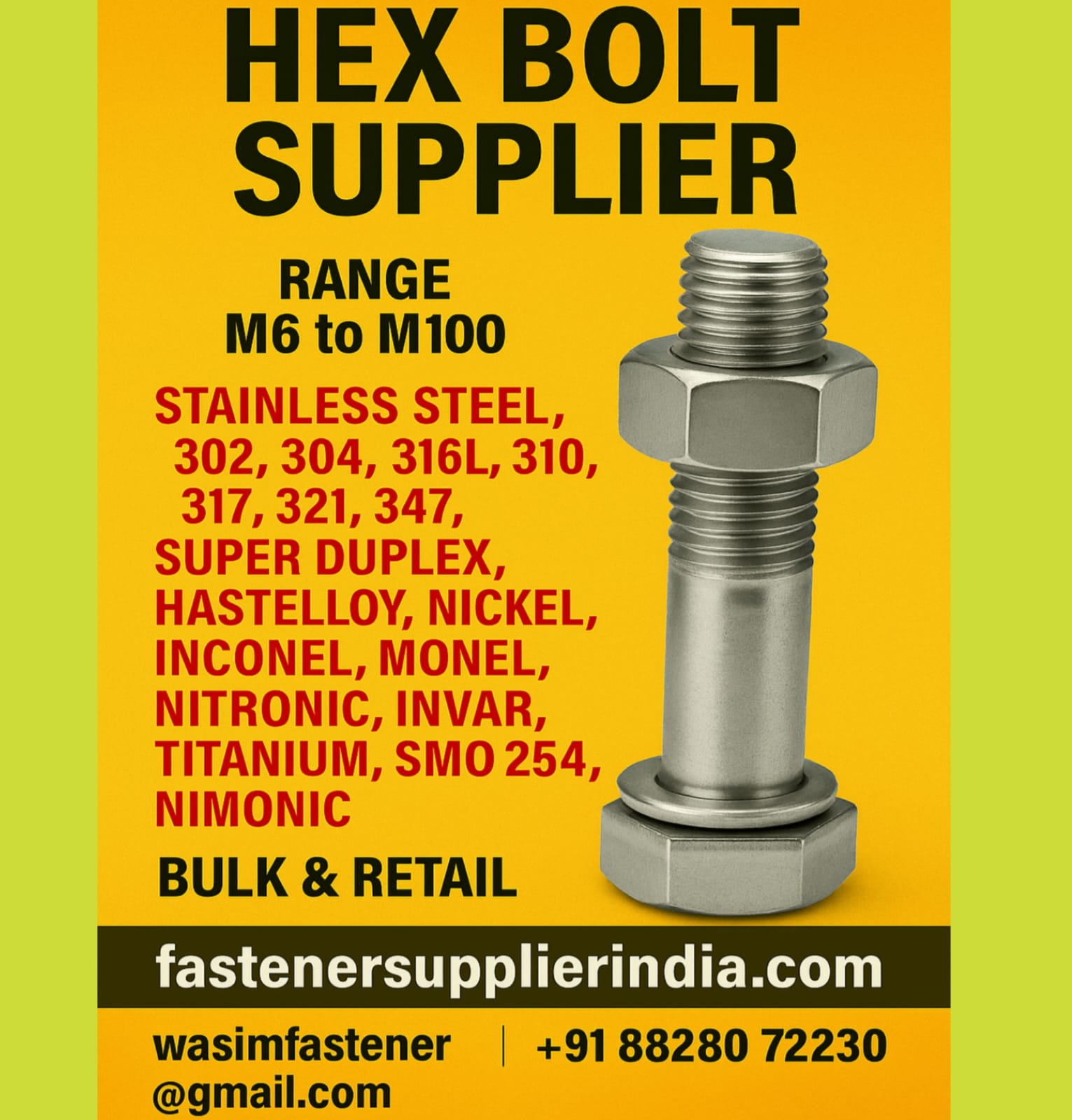 Hex Bolt Supplier | SS 304, SS 316, High Tensile, Alloy Steel, Galvanized – Wasim Fasteners