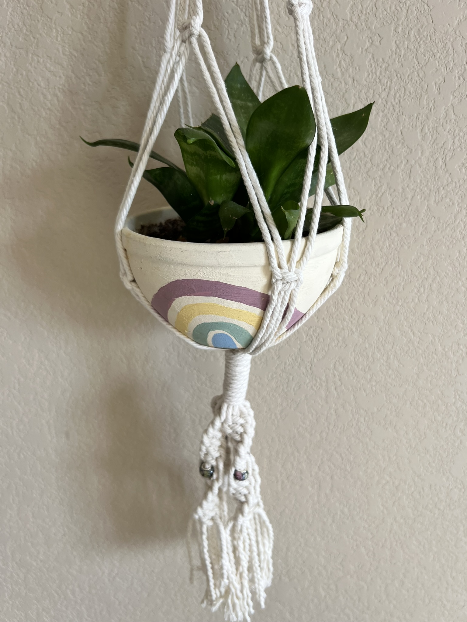 Plant Hanger: Twisted Bottom with Blown Glass Beads