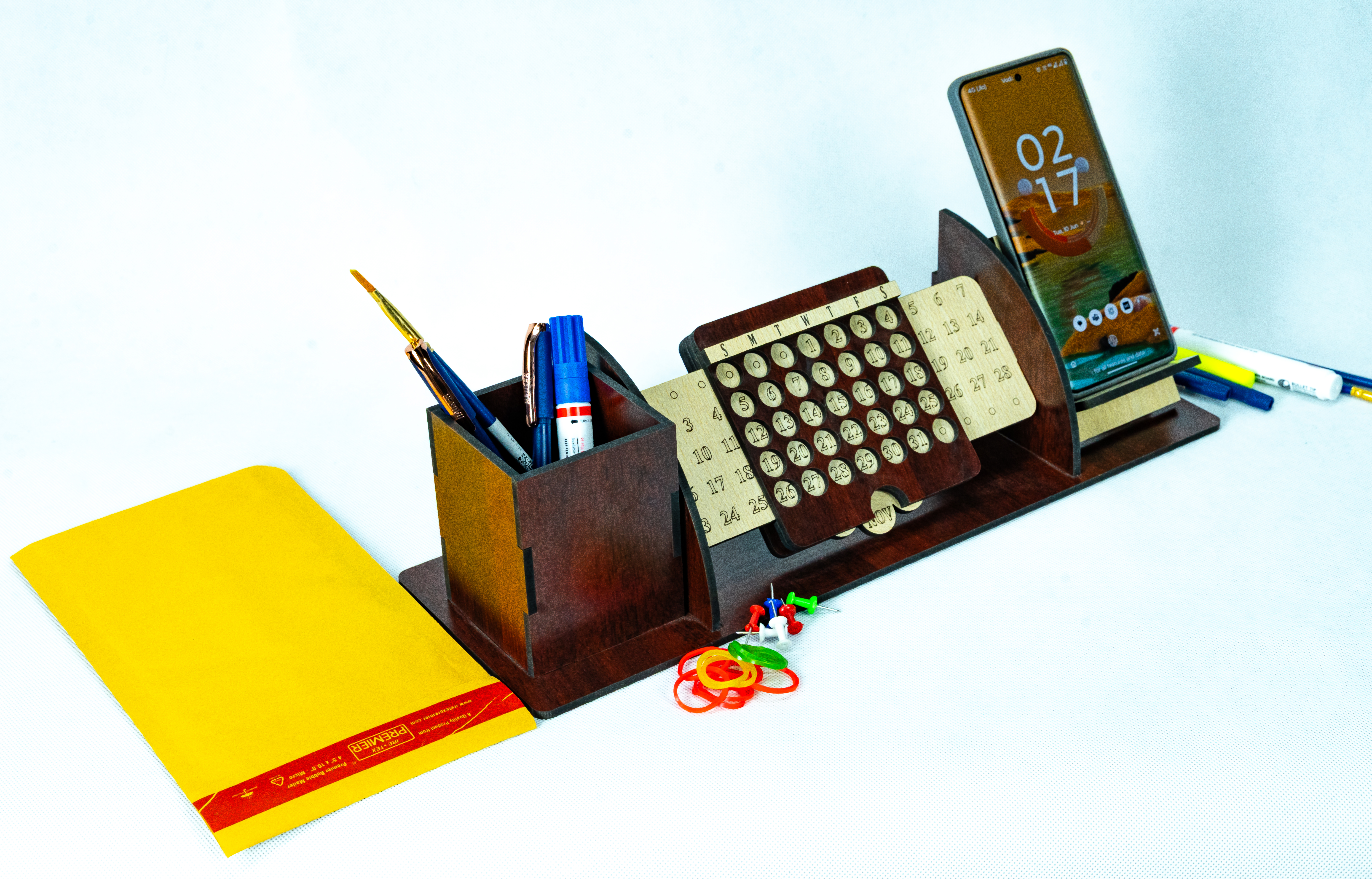 Wooden Desk Organizer with calendar