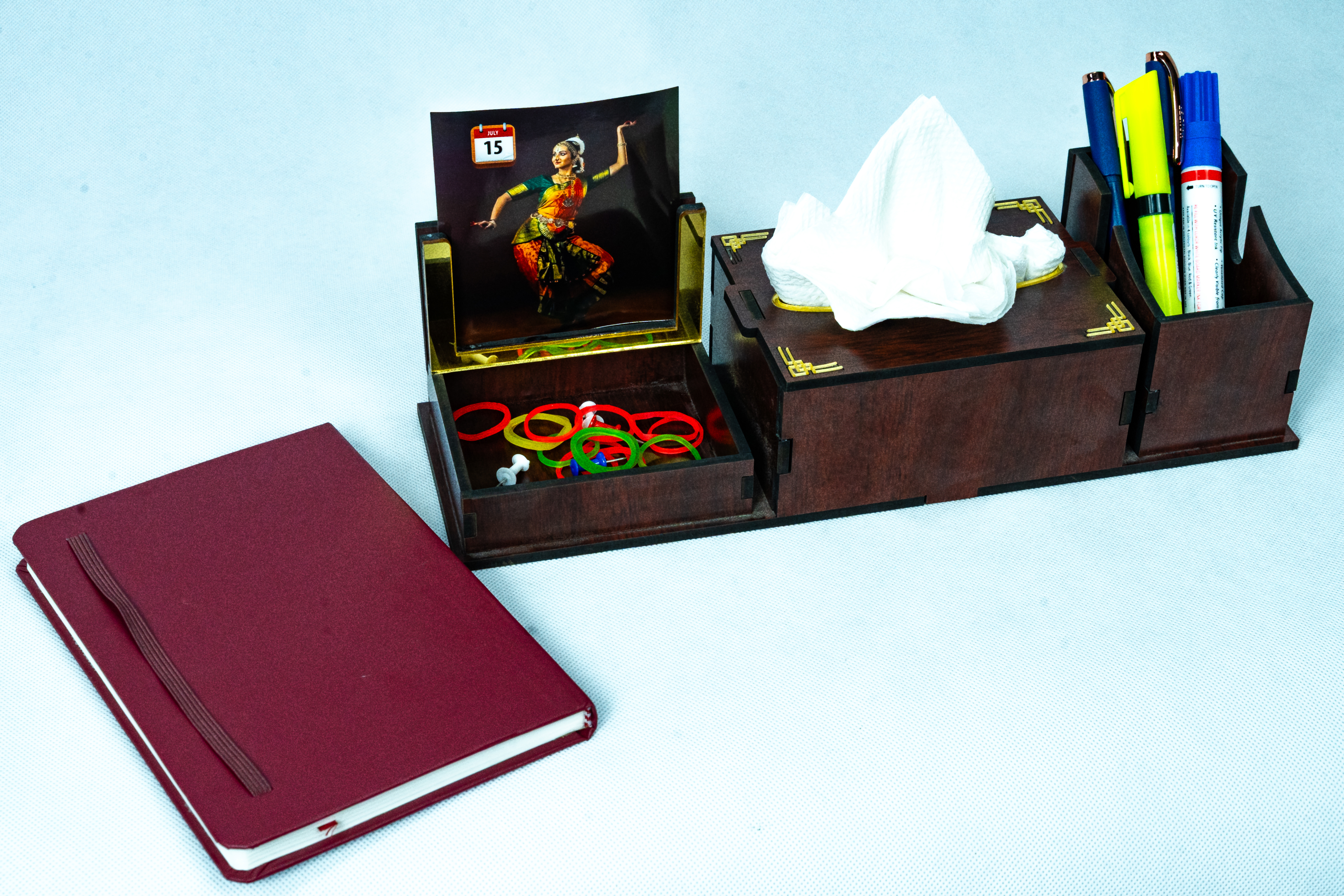 Wooden Desk Organizer with tissue holder