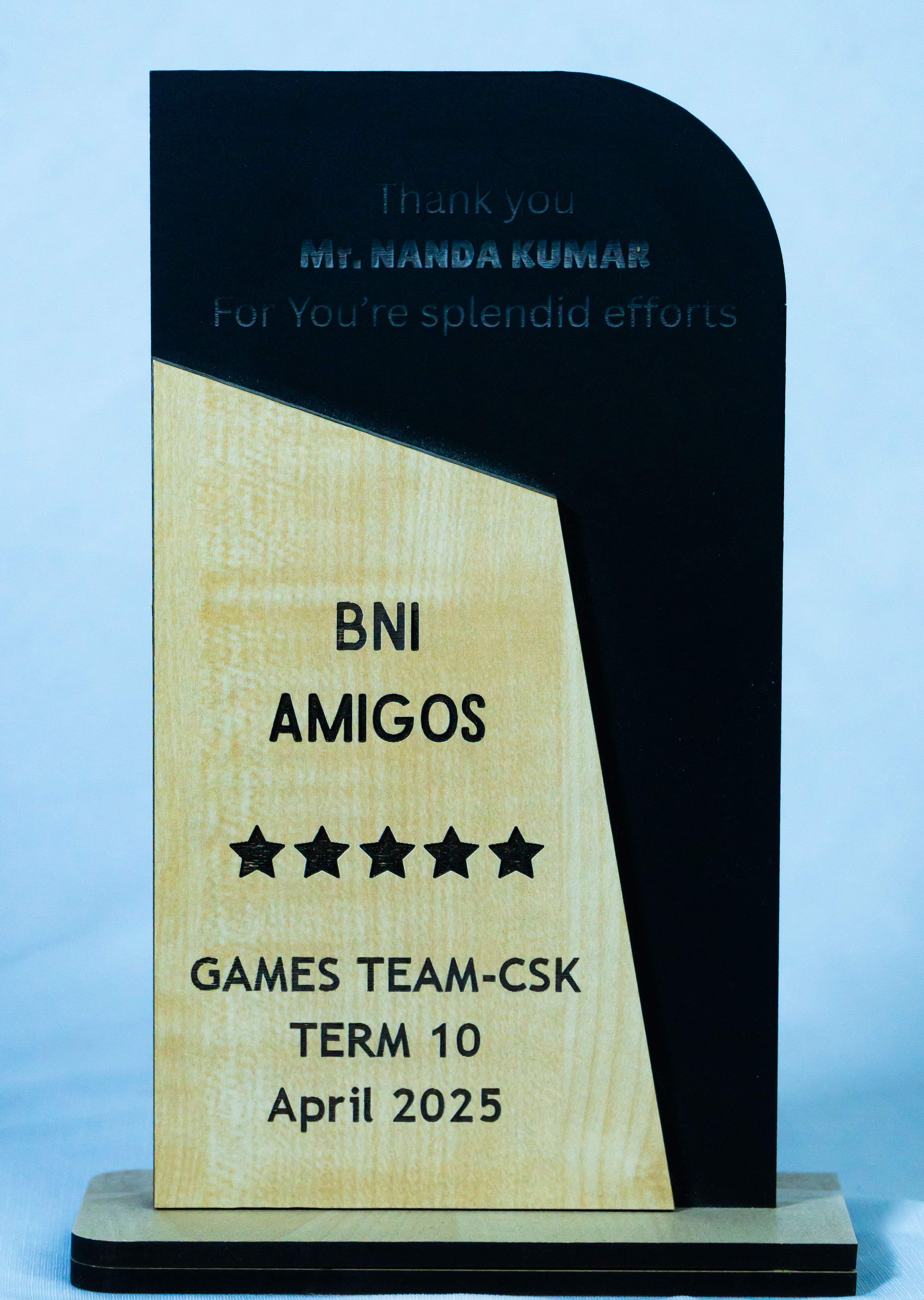 Black acrylic and wood Appreciation Trophy