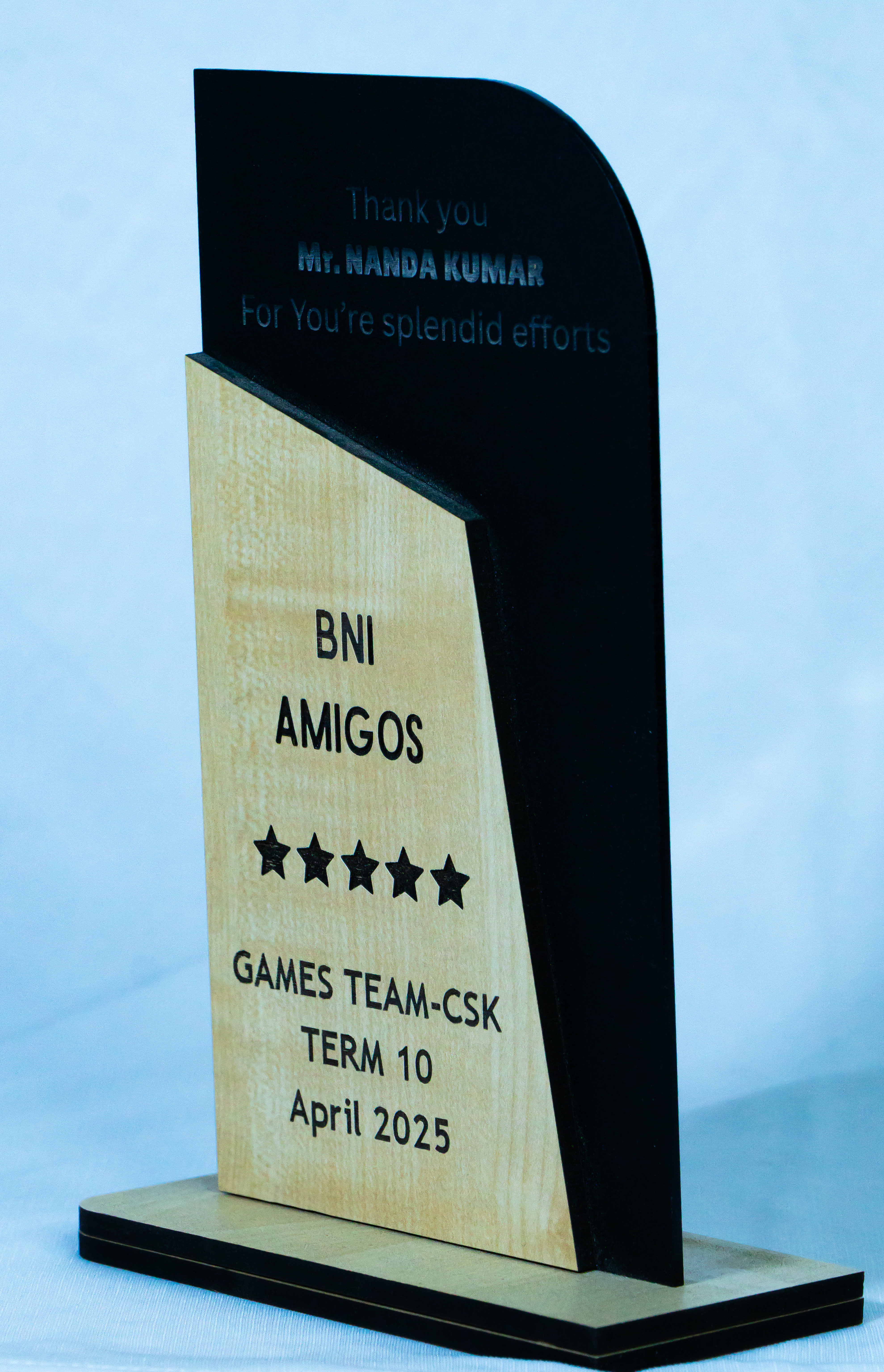 Black acrylic and wood Appreciation Trophy