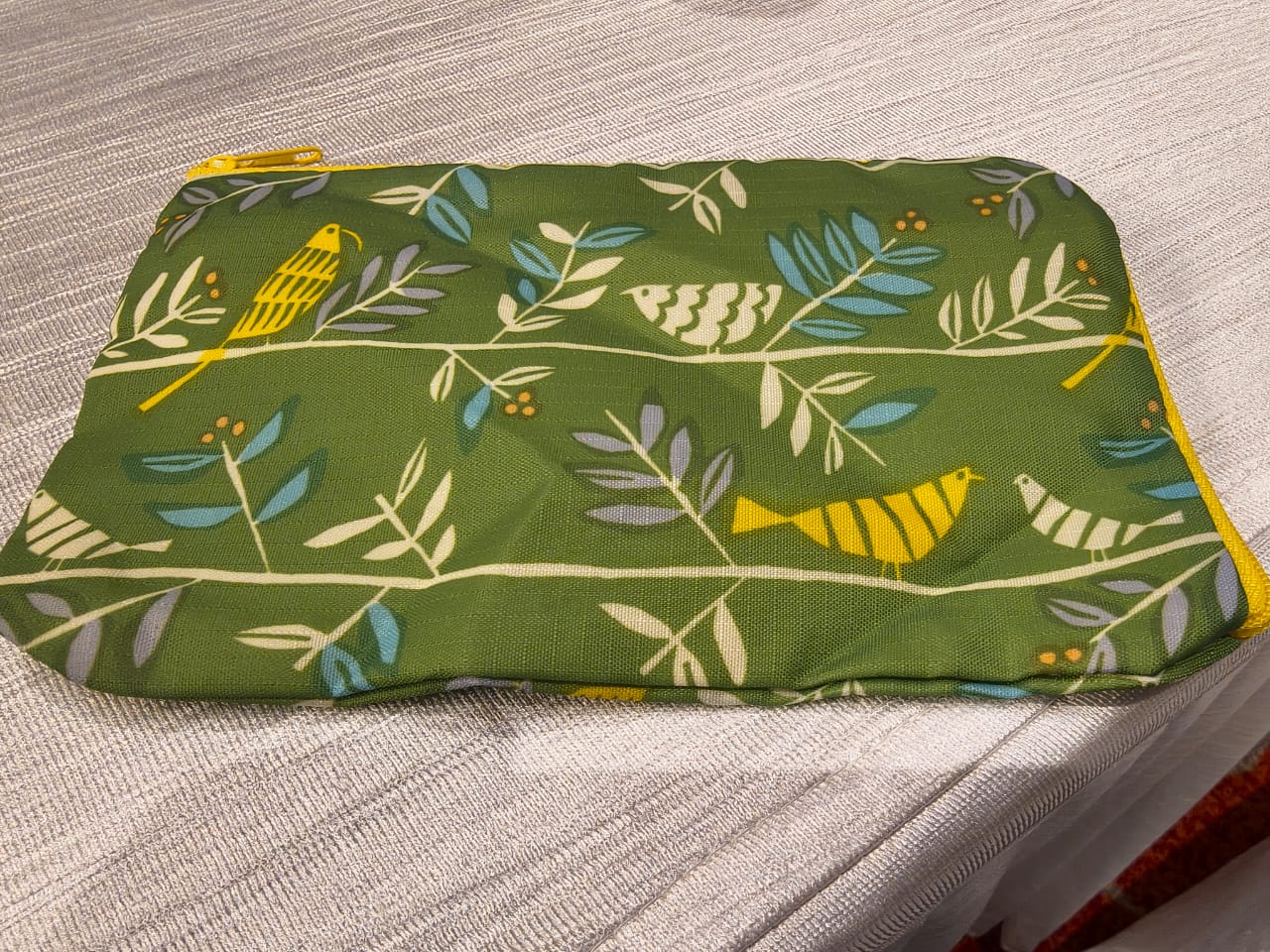 Green Leaf Patterned Fabric Pouch