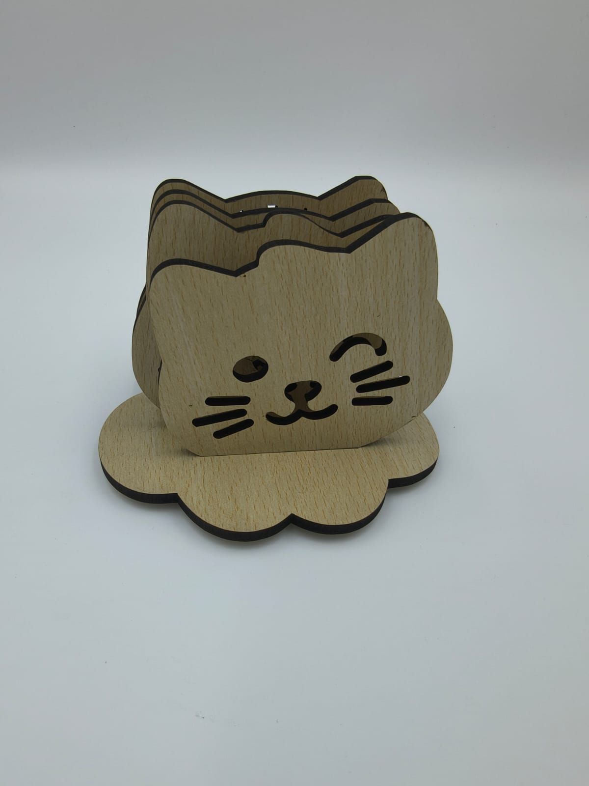 Wooden Cat Coaster Set