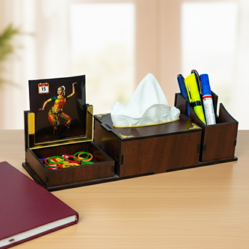 Wooden Desk Organizer with tissue holder