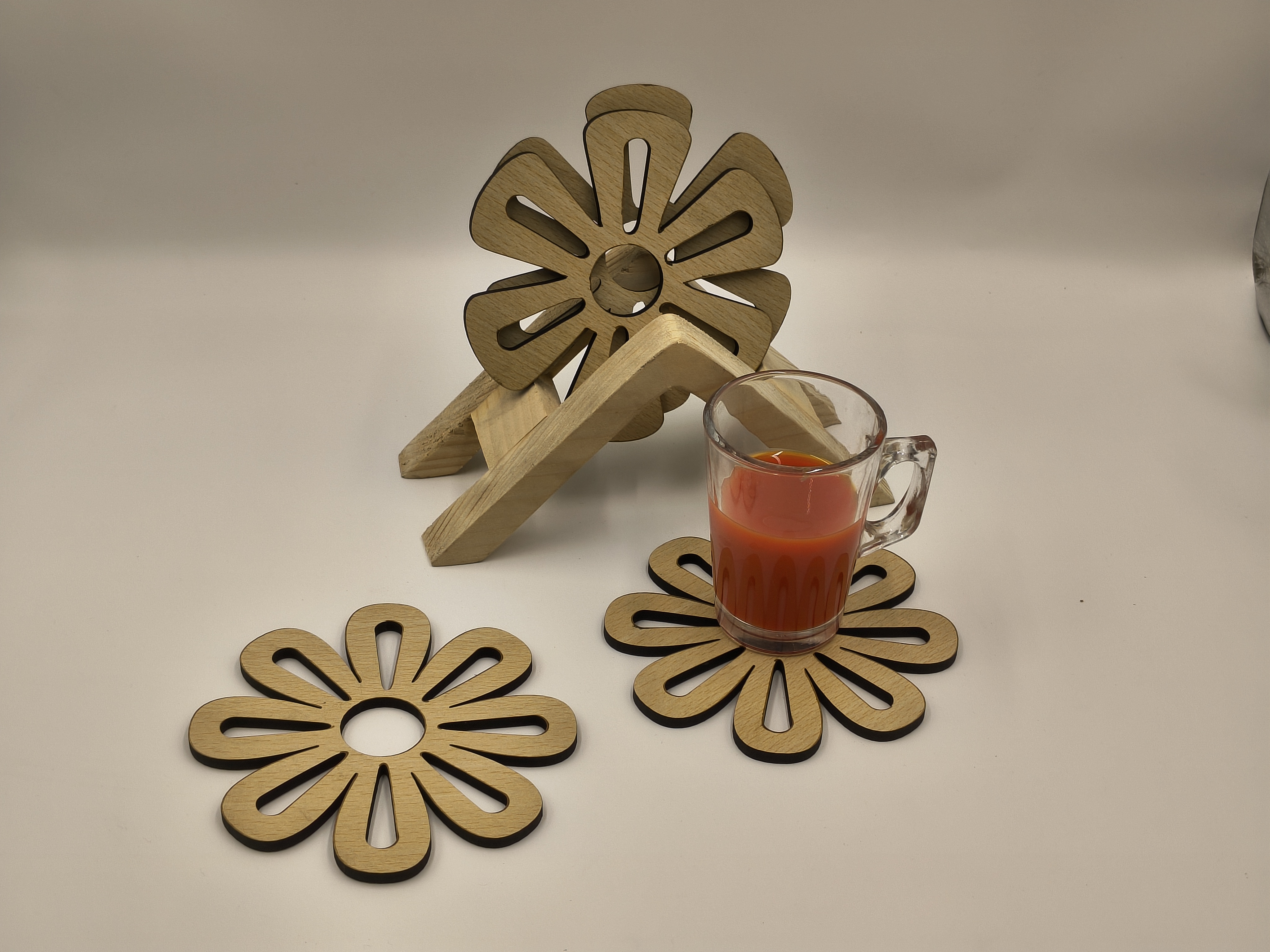 Wooden Flower Cutout coaster without Base 