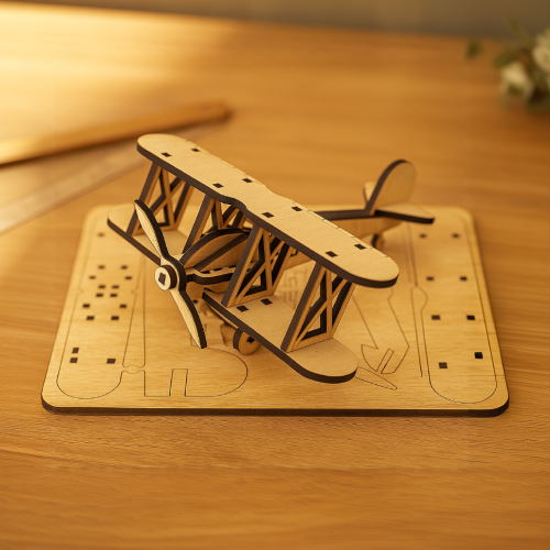 Wooden Biplane Puzzle Model DIY