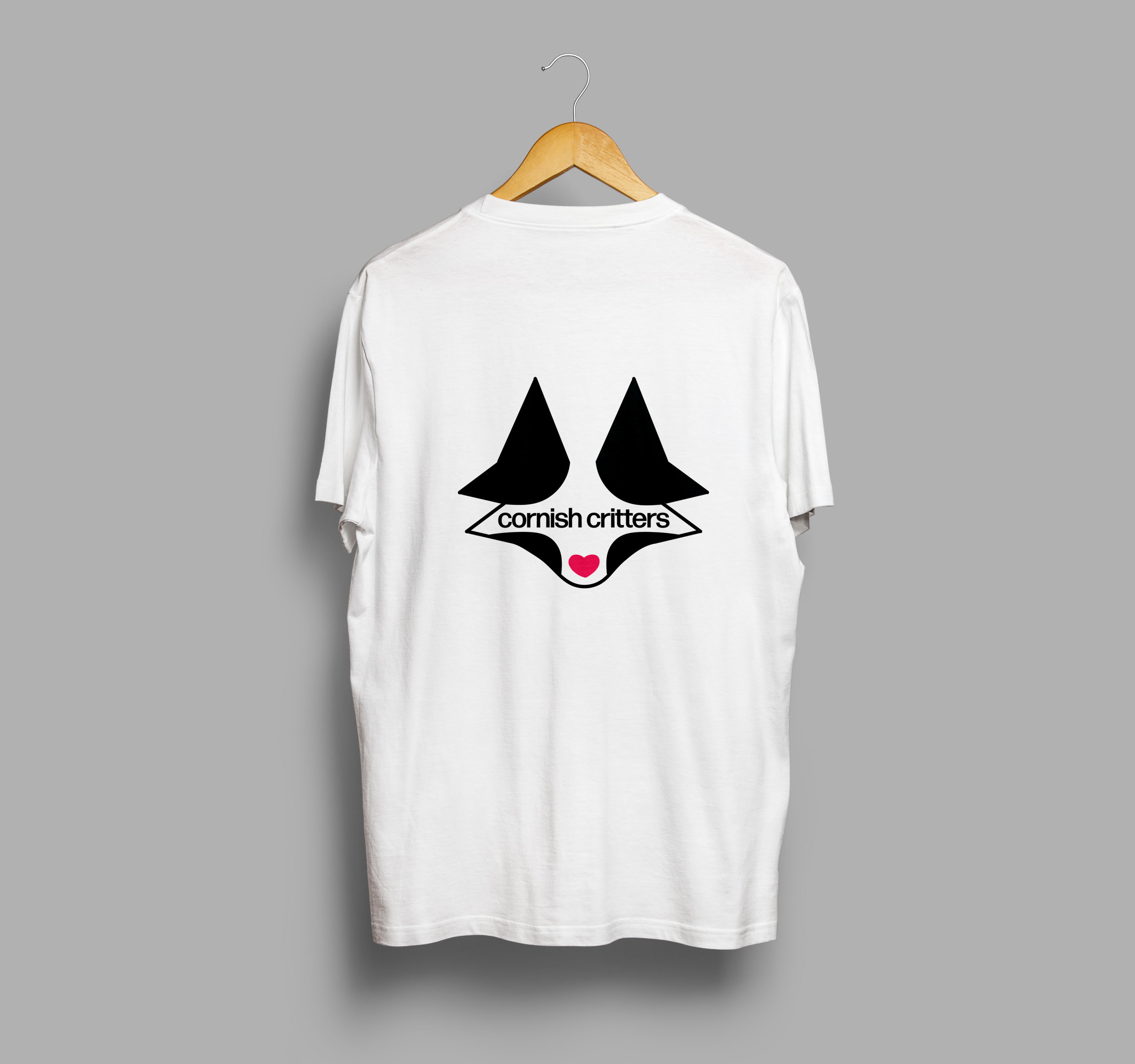 Adult sized white t-shirt with black logo
