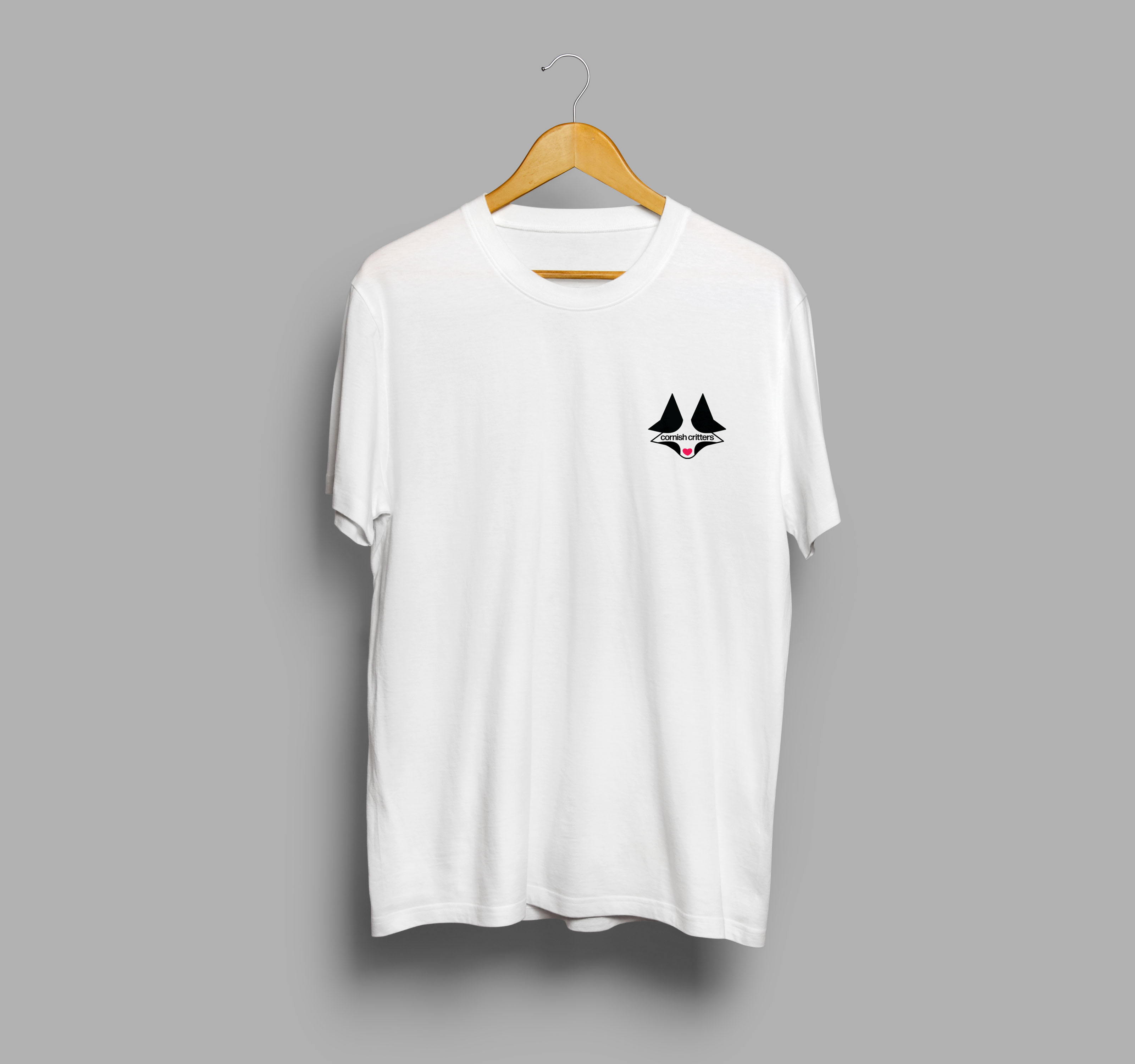 Adult sized white t-shirt with black logo