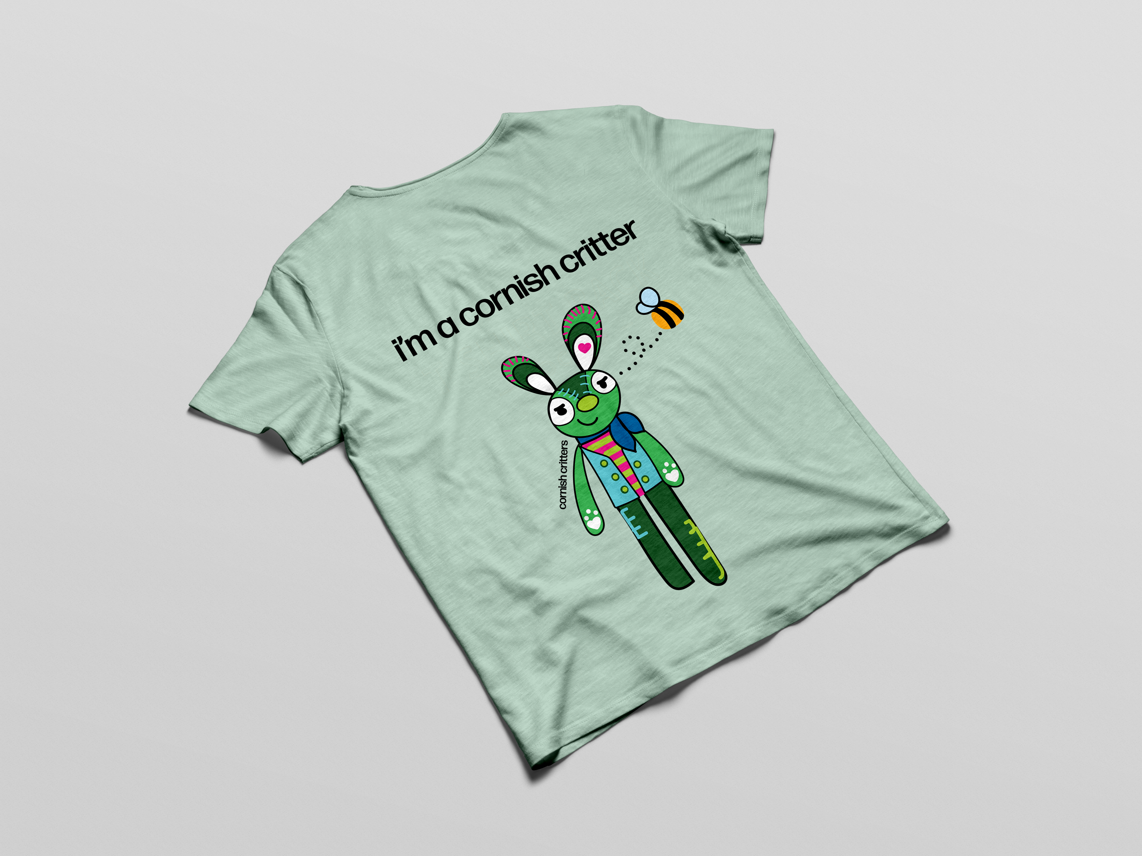 Hare and Bee T shirt for adults in Aloe Green