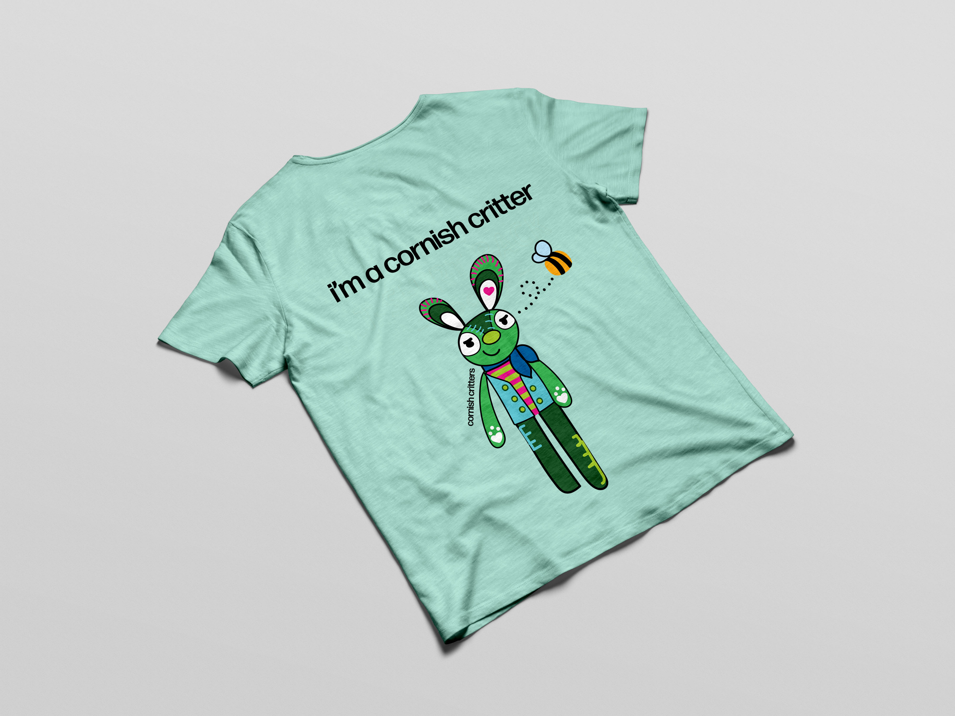 Hare and Bee T shirt for adults in Caribbean Blue