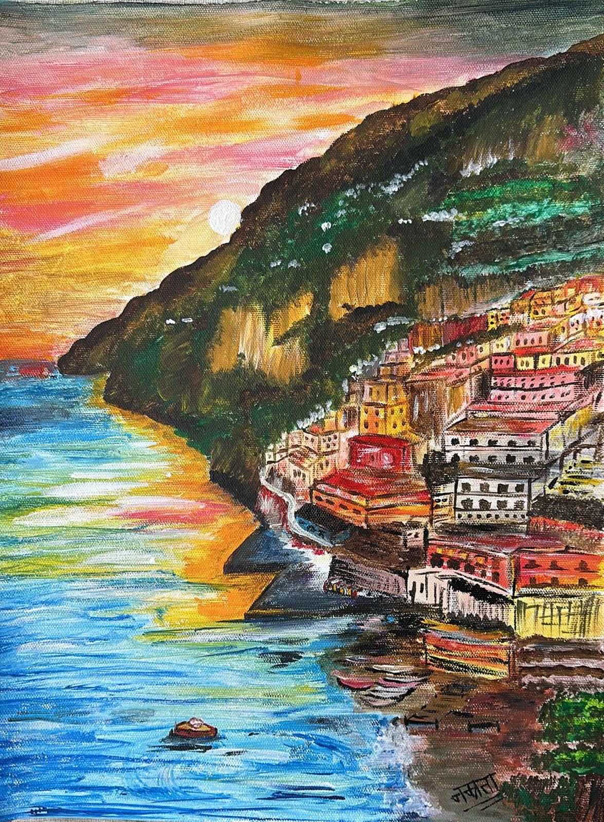 Breathtaking sunset view on Amalfi coast (Italy)