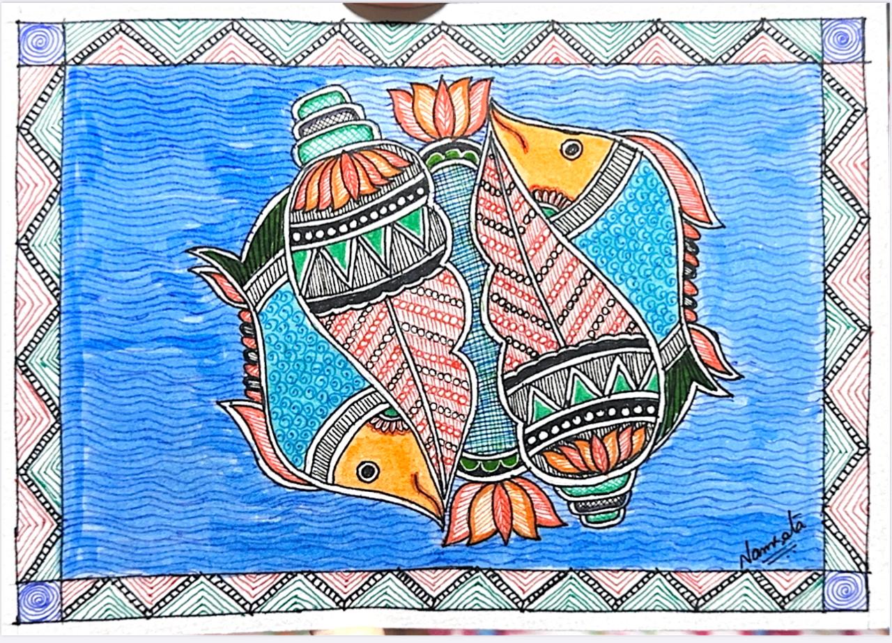 Handmade Madhubani Fish Painting