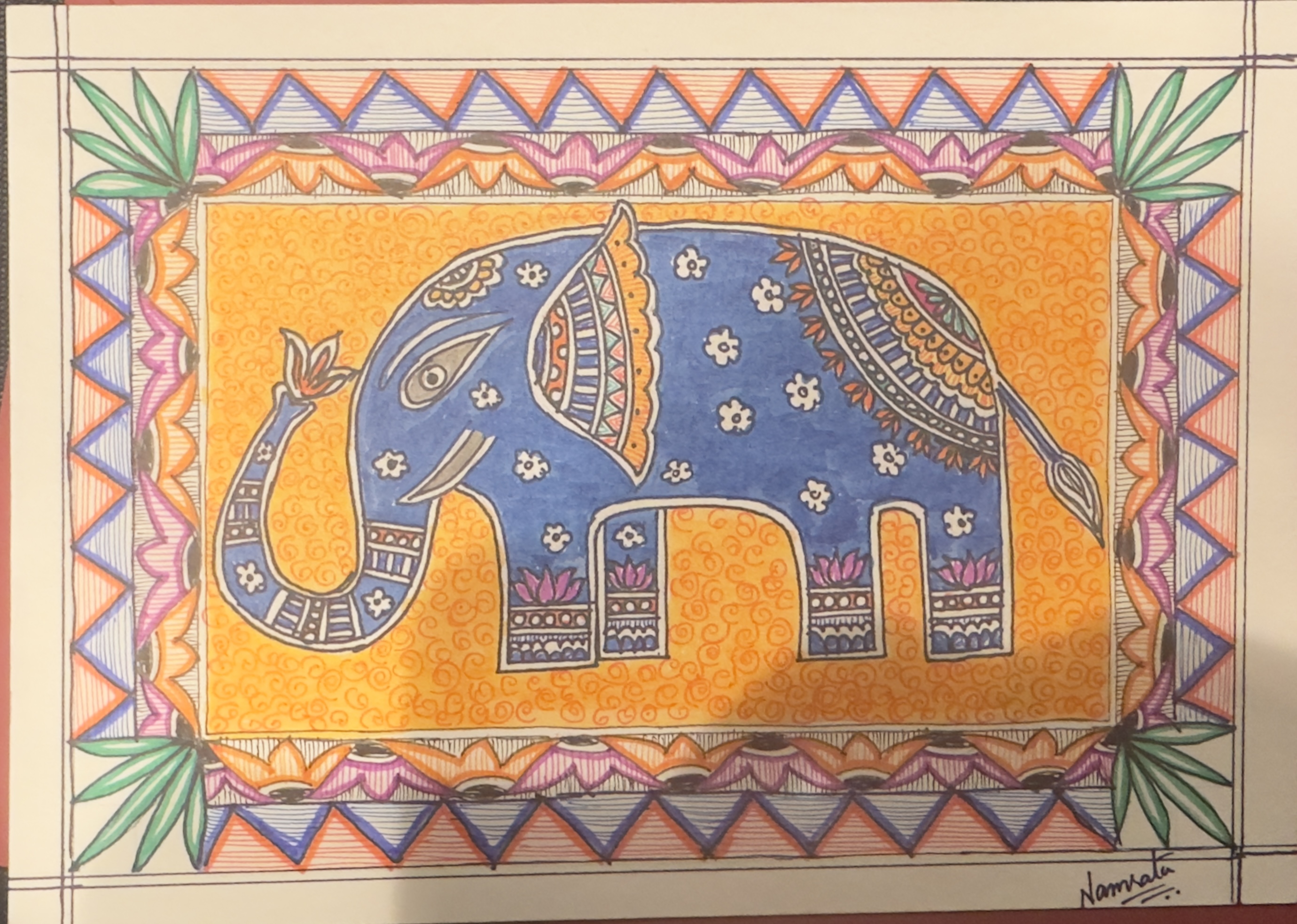 Handmade Madhubani Elephant Painting