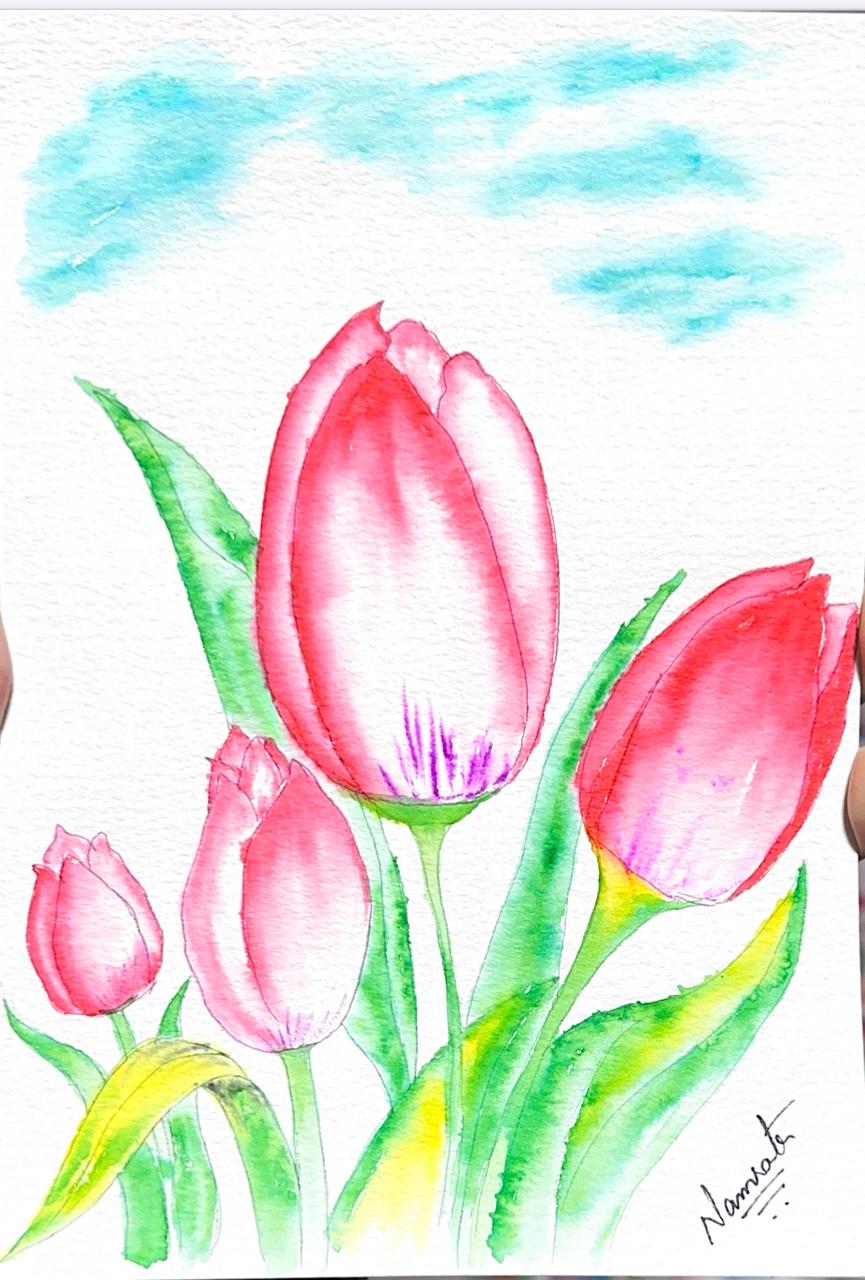 Hand-painted Tulip Watercolor Art