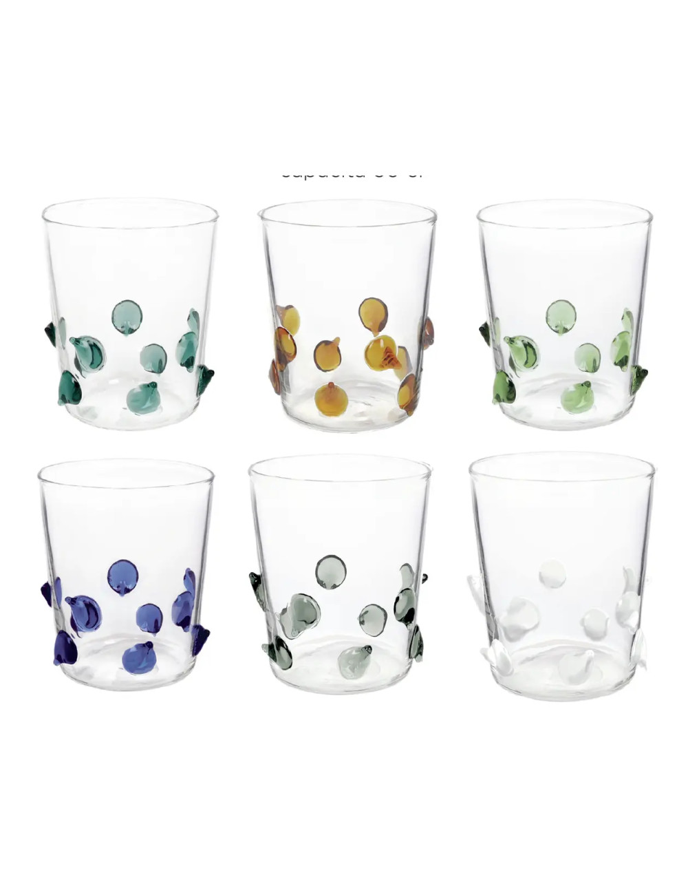 Bicchiere ginevrine colori assortiti set 6pz vetro borosilicato 