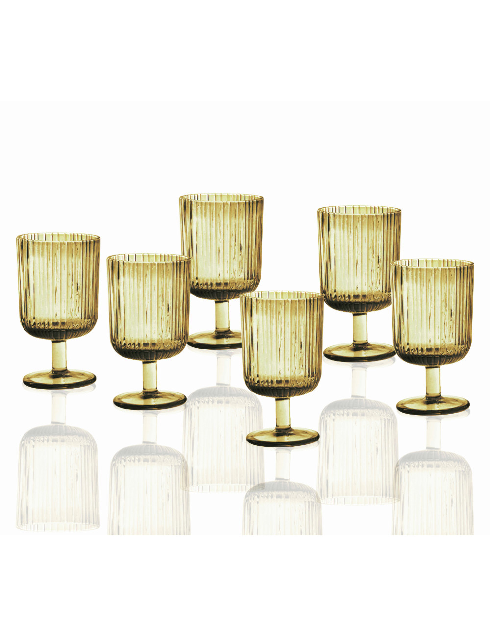Calice "plisse" ambra set 6pz vetro 