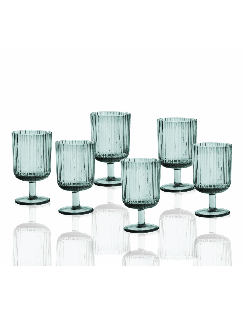 Calice "Plisse" turchese set 6pz vetro 