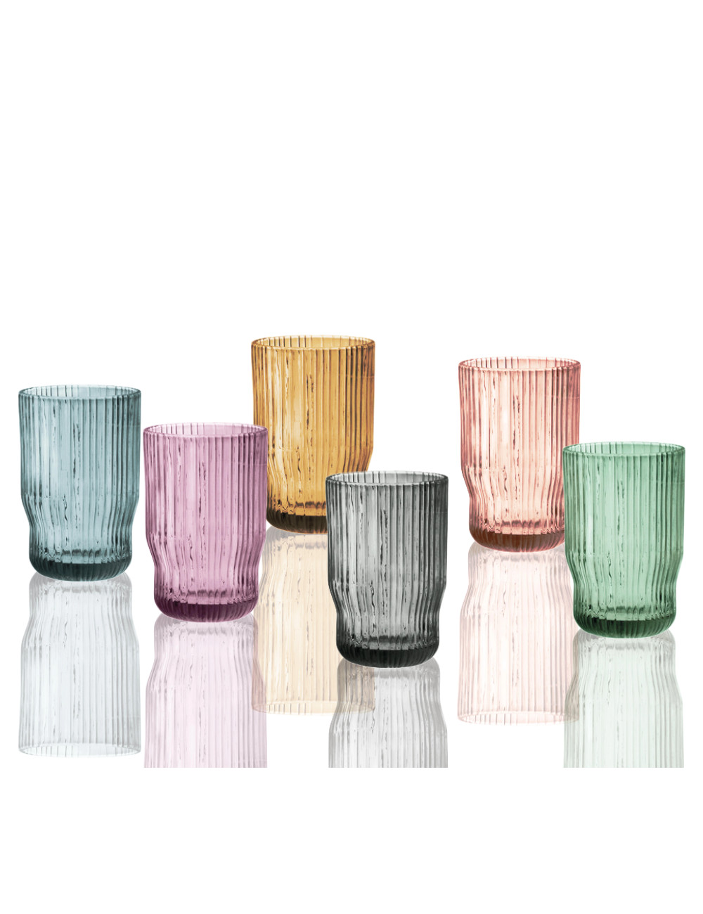 Bicchiere "Plisse" set 6pz colori assortiti vetro 