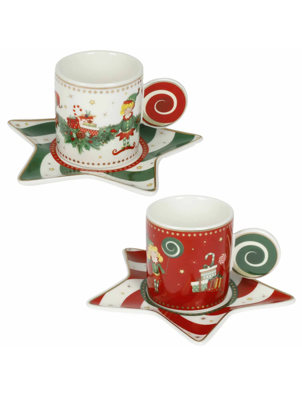 Set 2 tazze Elfomagia bianco e rosso in ceramica