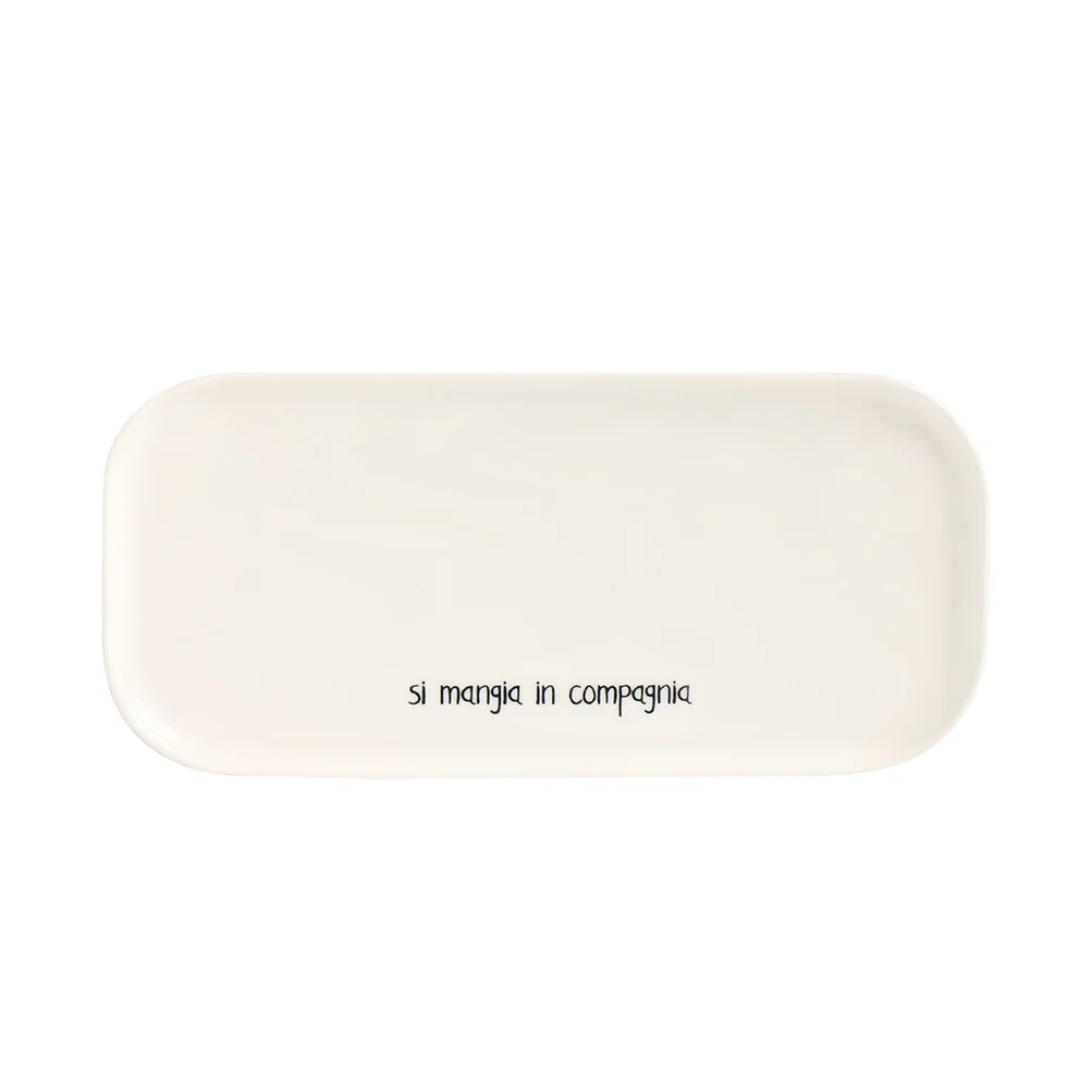 Vassoio rettangolare in ceramica "Si mangia in compagnia"