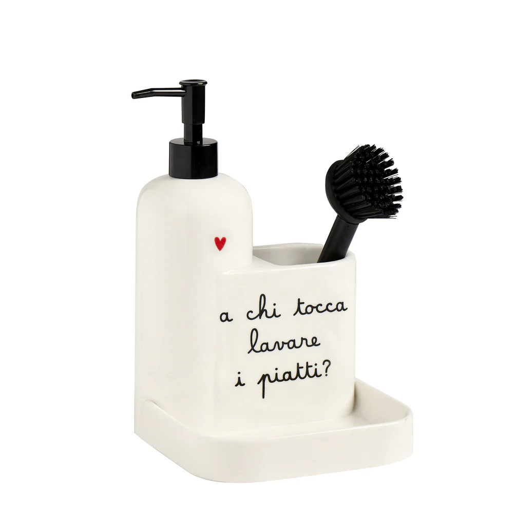 Dosasapone plus bianco in ceramica "A chi tocca lavare i piatti"