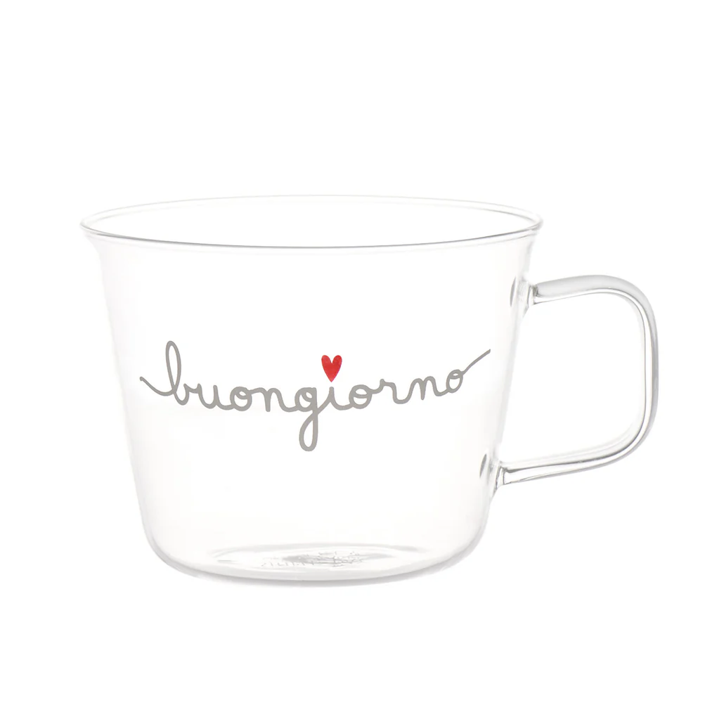 Set 2 tazze vetro colazione "Buongiorno cuore"