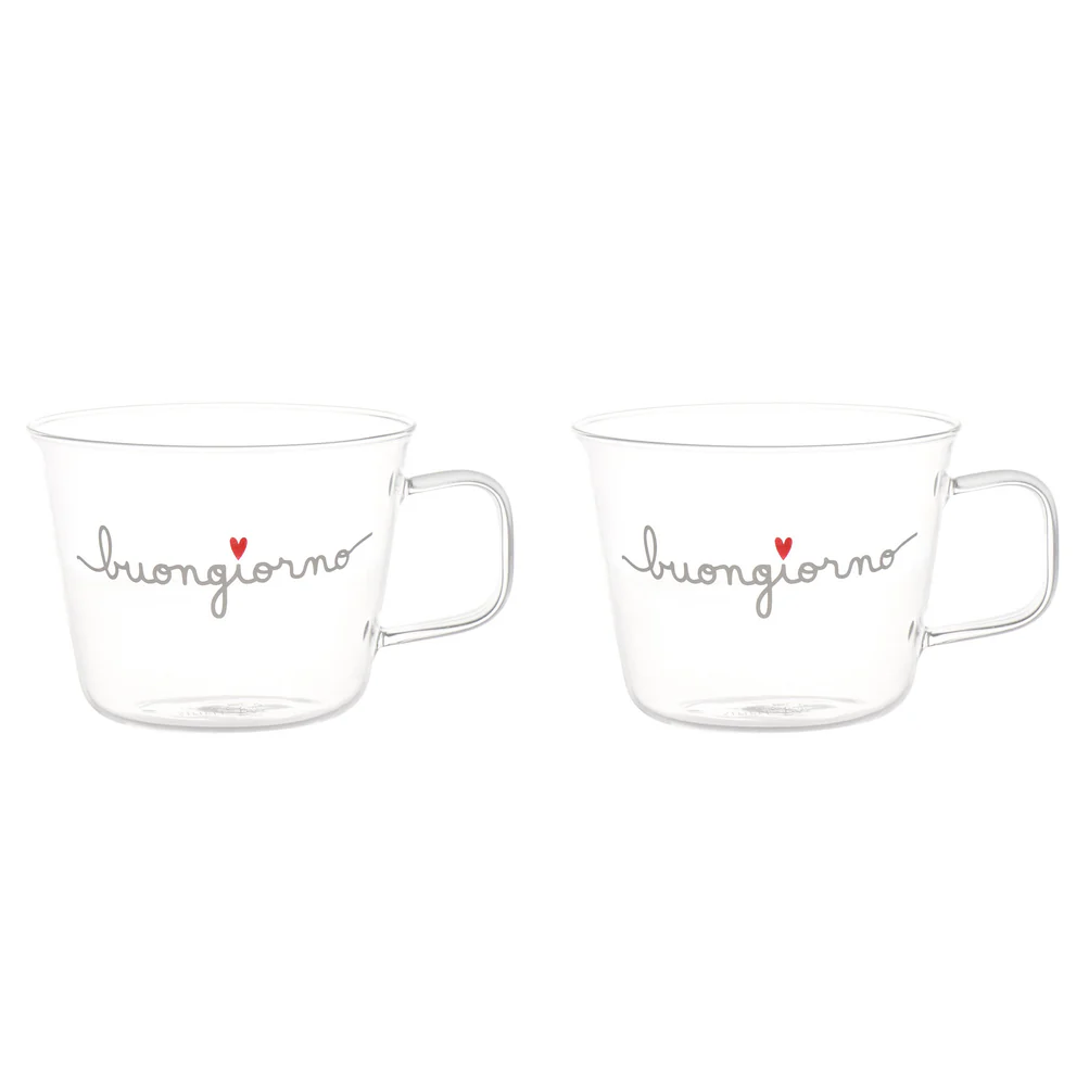 Set 2 tazze vetro colazione "Buongiorno cuore"