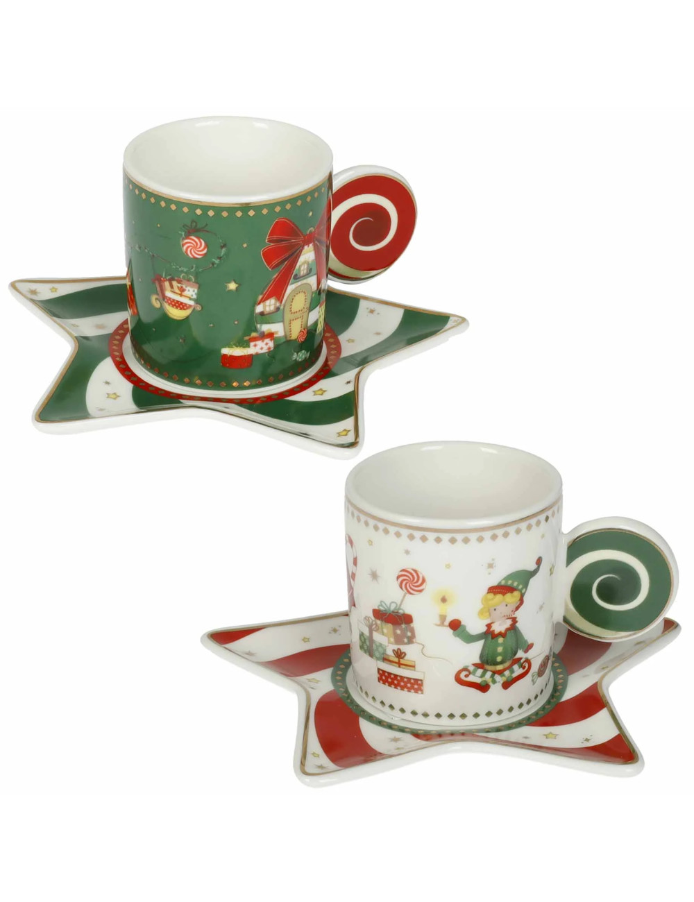 Set 2 tazze Elfomagia bianco e verde in ceramica 