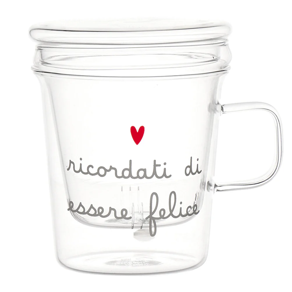 Mug vetro con infusore "Ricordati di essere felice"