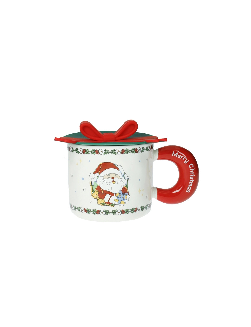Mug fiocco rosso in ceramica con tappo in silicone