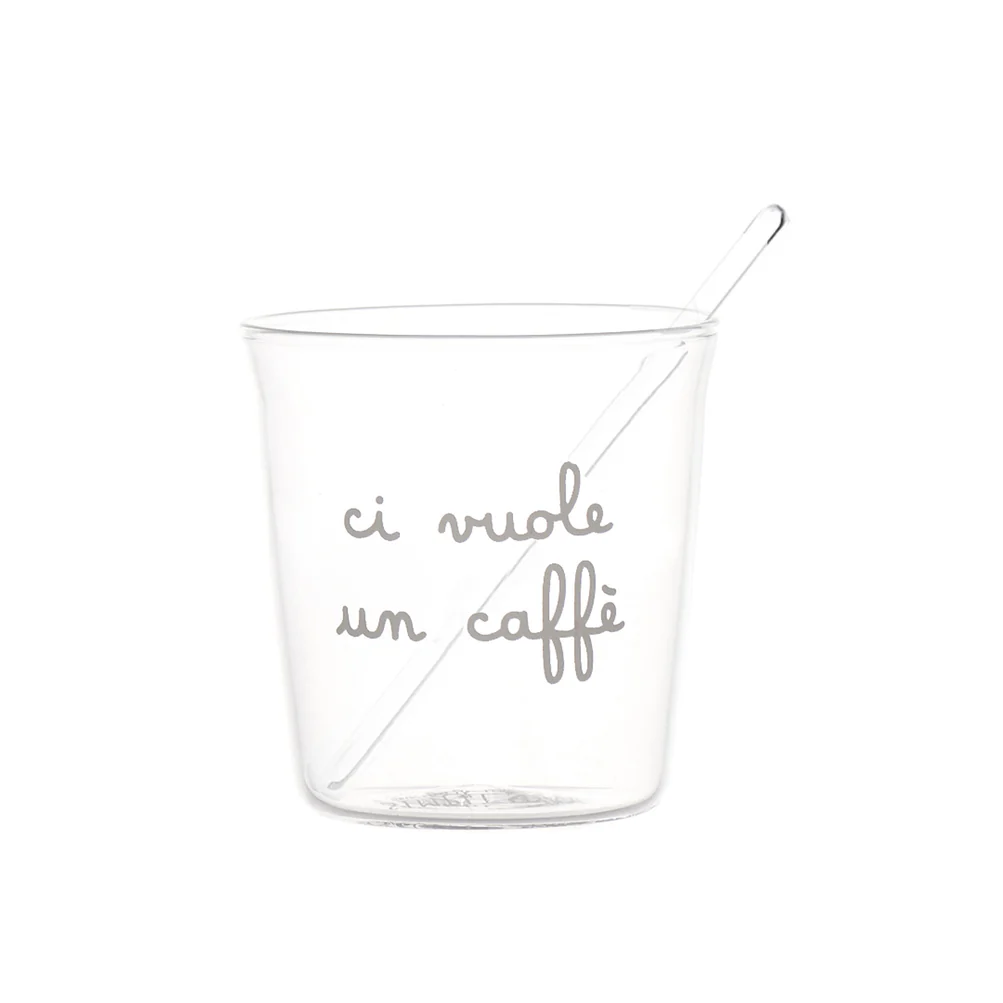 Set 4 bicchierini con bacchettine vetro "Ci vuole un caffè"