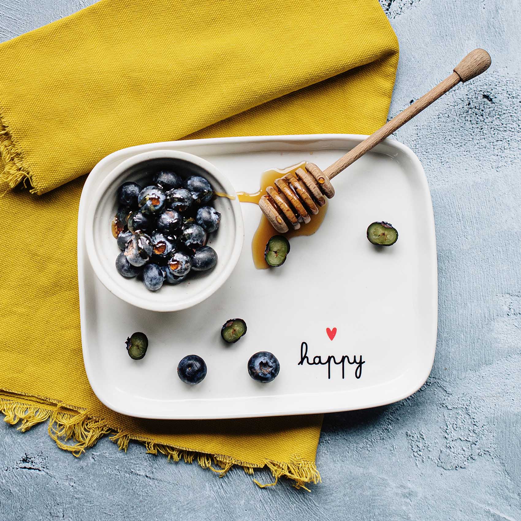 Piatto rettangolare in ceramica "Happy"
