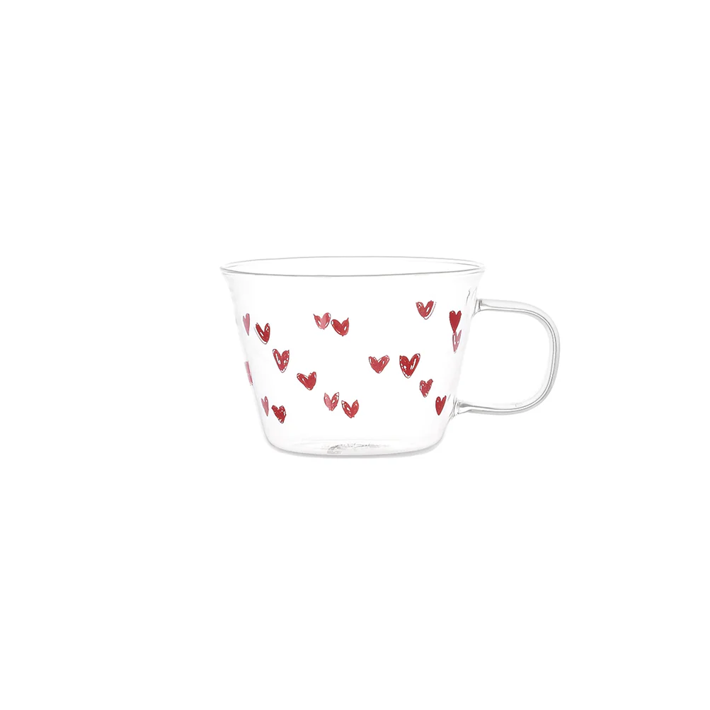 Set 2 tazze vetro tè-cappuccino "Tappezzeria cuori"