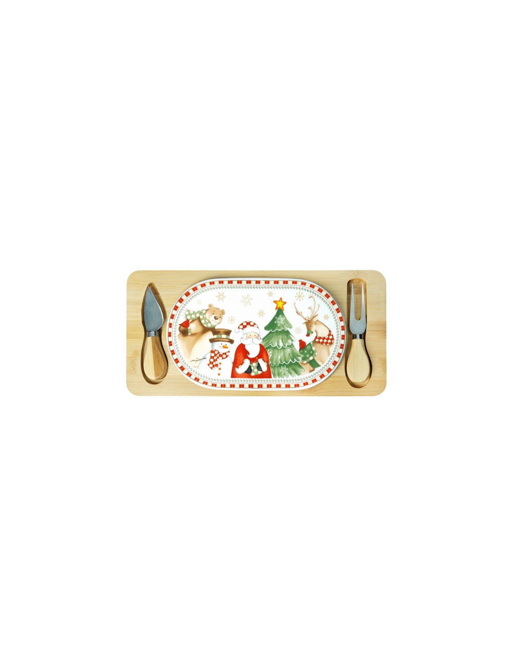 Tagliere Racconti in ceramica con supporto bamboo e 2 coltelli formaggio inox