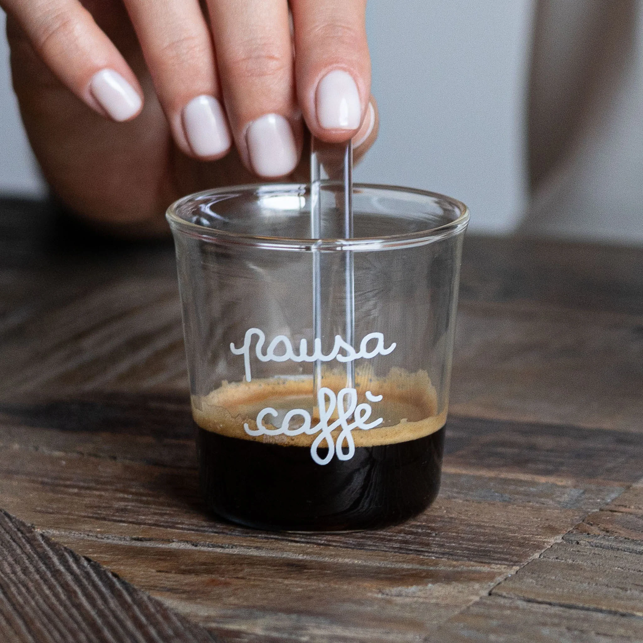 Set 4 bicchierini con bacchettine vetro "Pausa caffè"