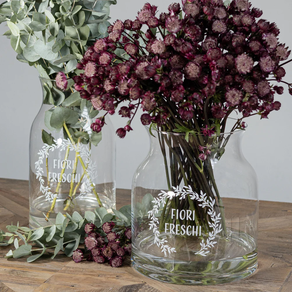 Vaso porta fiori vetro "Fiori freschi"