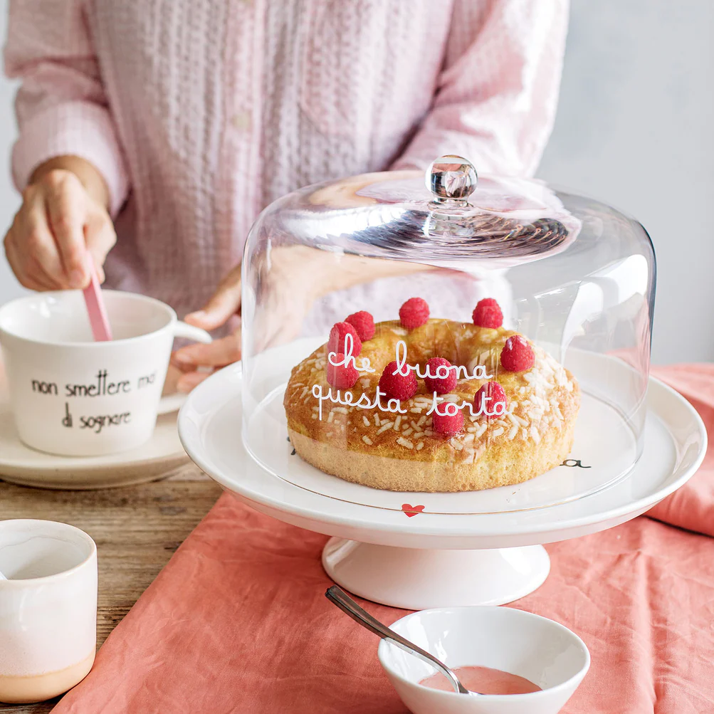 Alzata per dolci e torte in ceramica "Che buona questa torta"