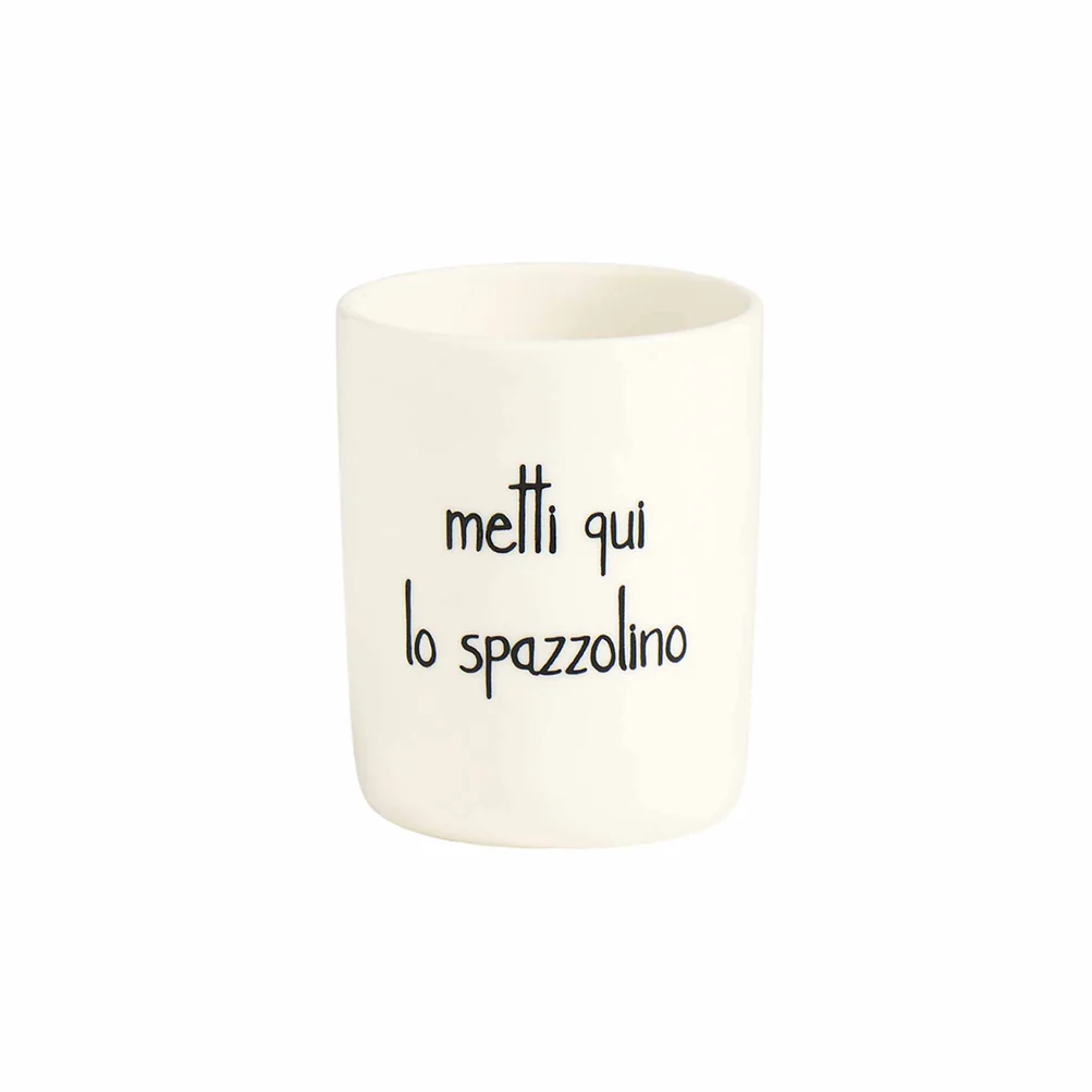 Portaspazzolino in ceramica "Metti qui lo spazzolino"