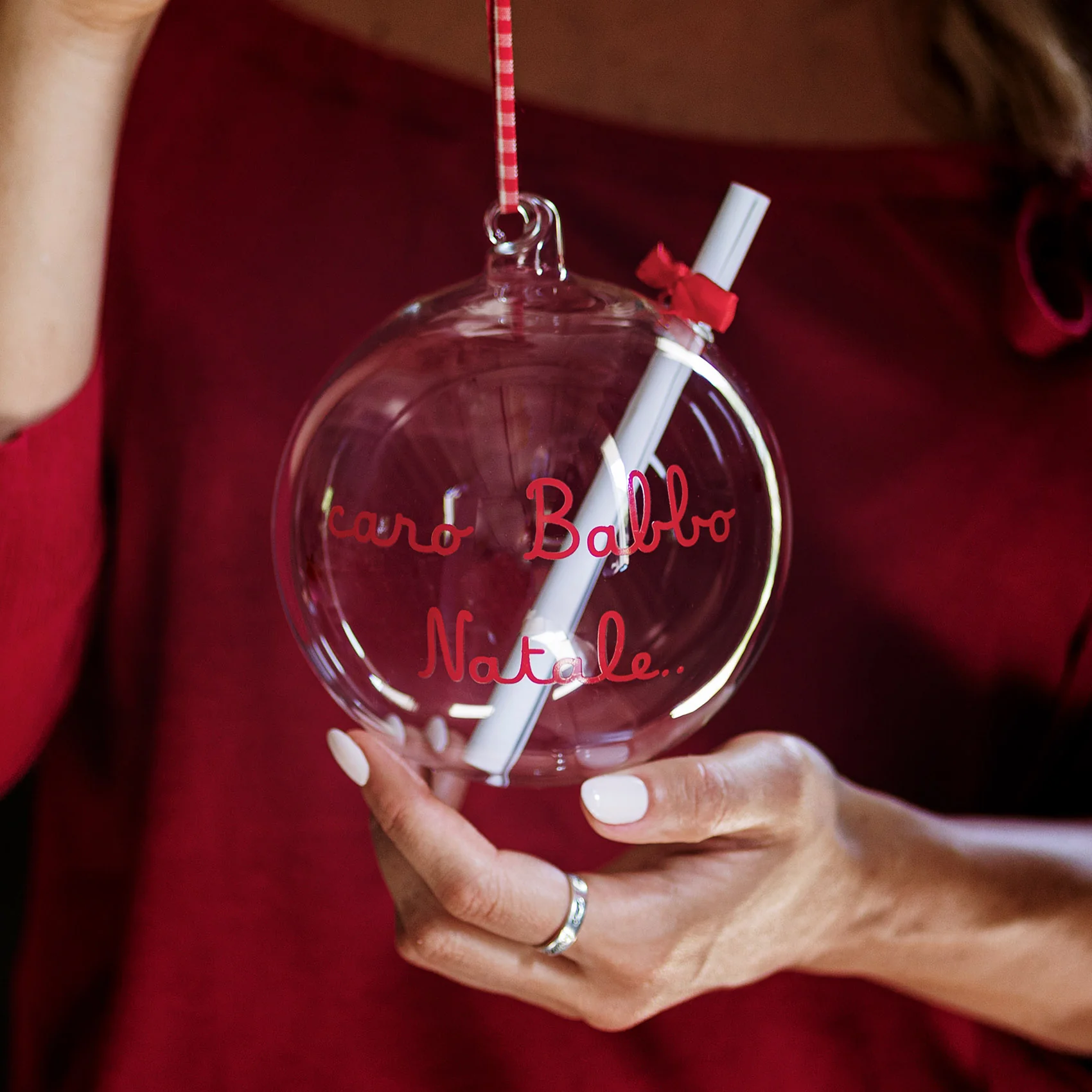 Pallina vetro "Caro Babbo Natale" 12cm 