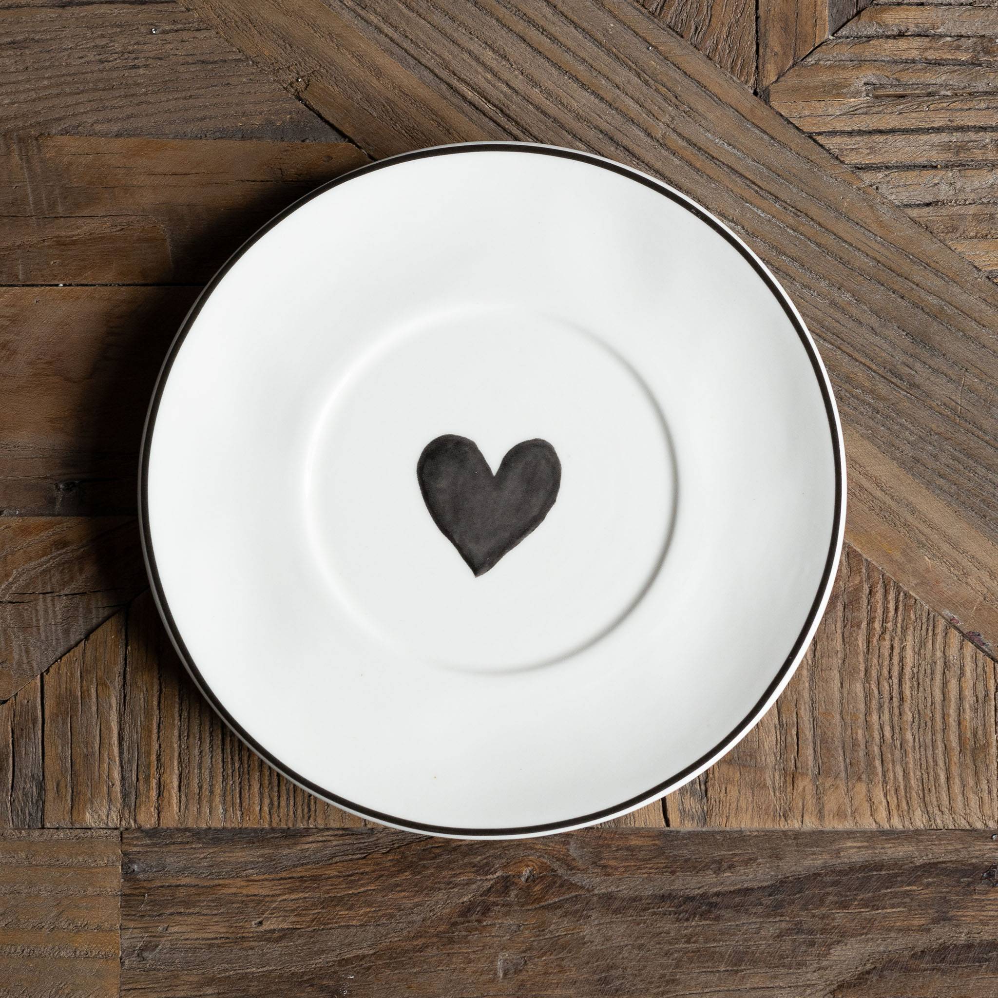 Set 2 piattini ceramica "cuore grigio acquerello"