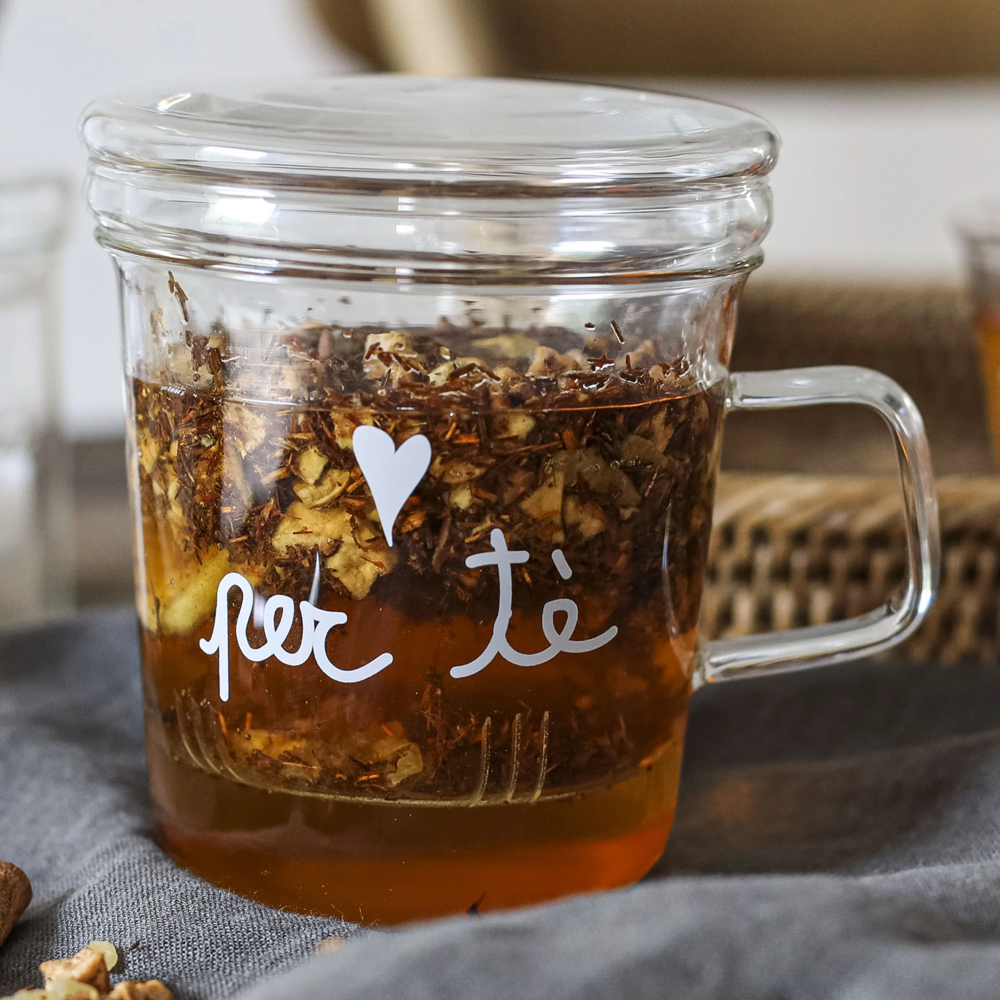 Mug vetro con infusore "Per tè"