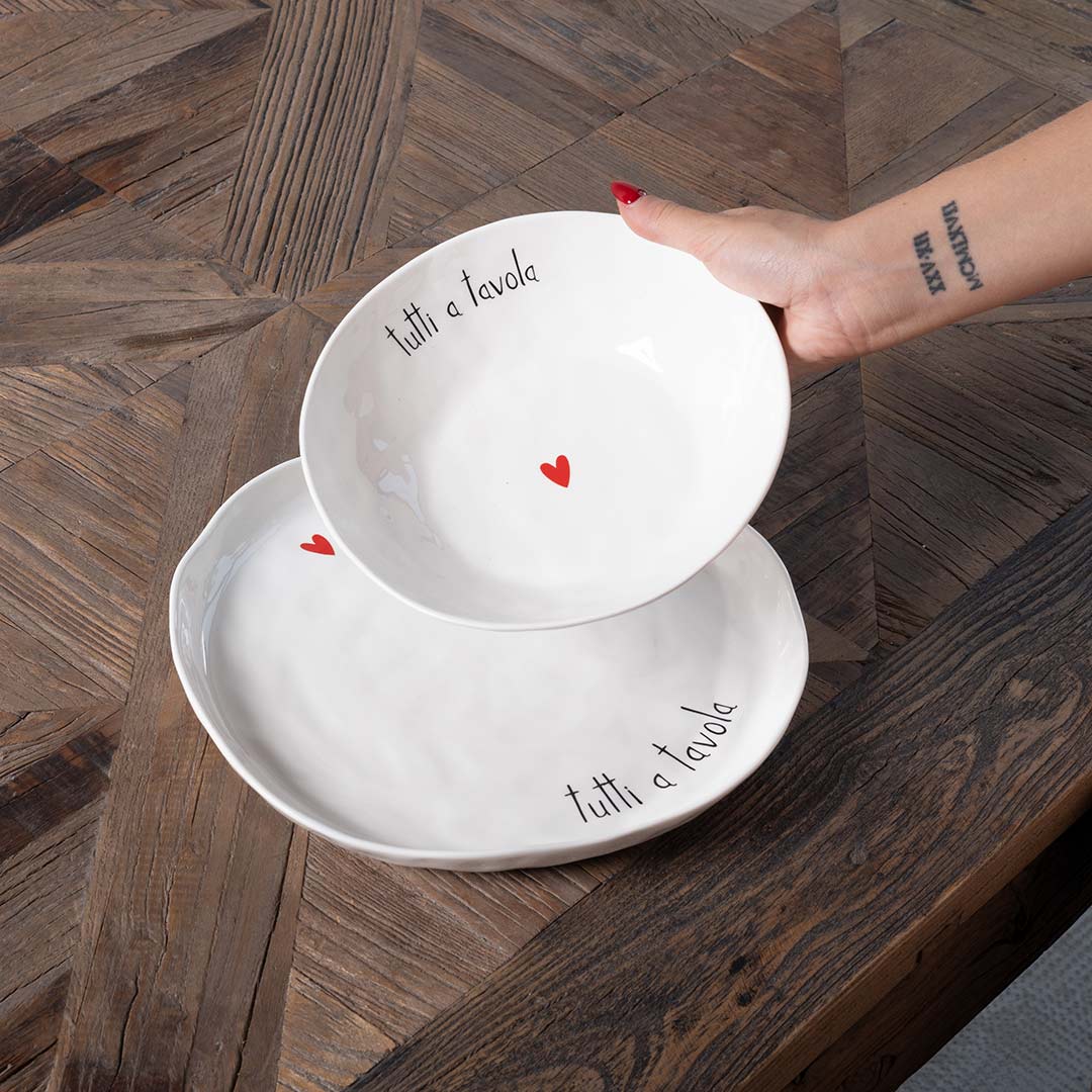 Set 2 piatti fondi ceramica "Tutti a tavola" 