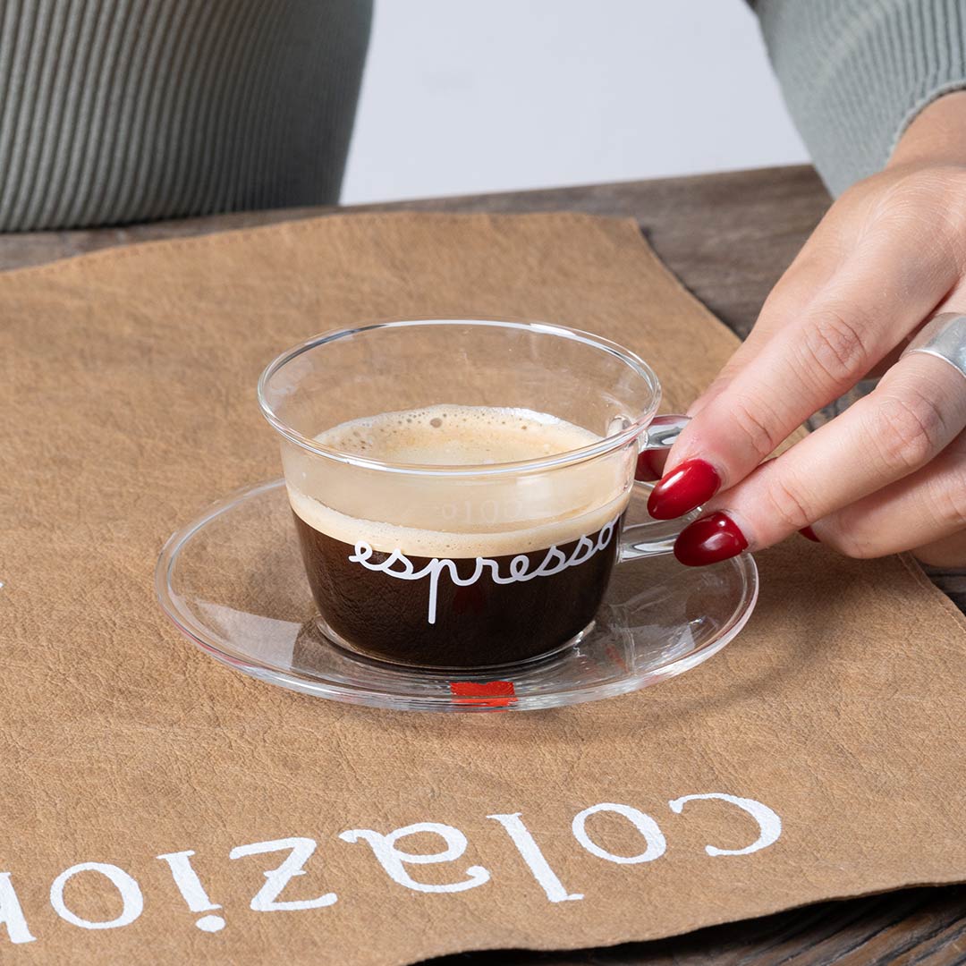 Set 2 tazzine vetro caffè con piattino "Espresso cuori rossi"
