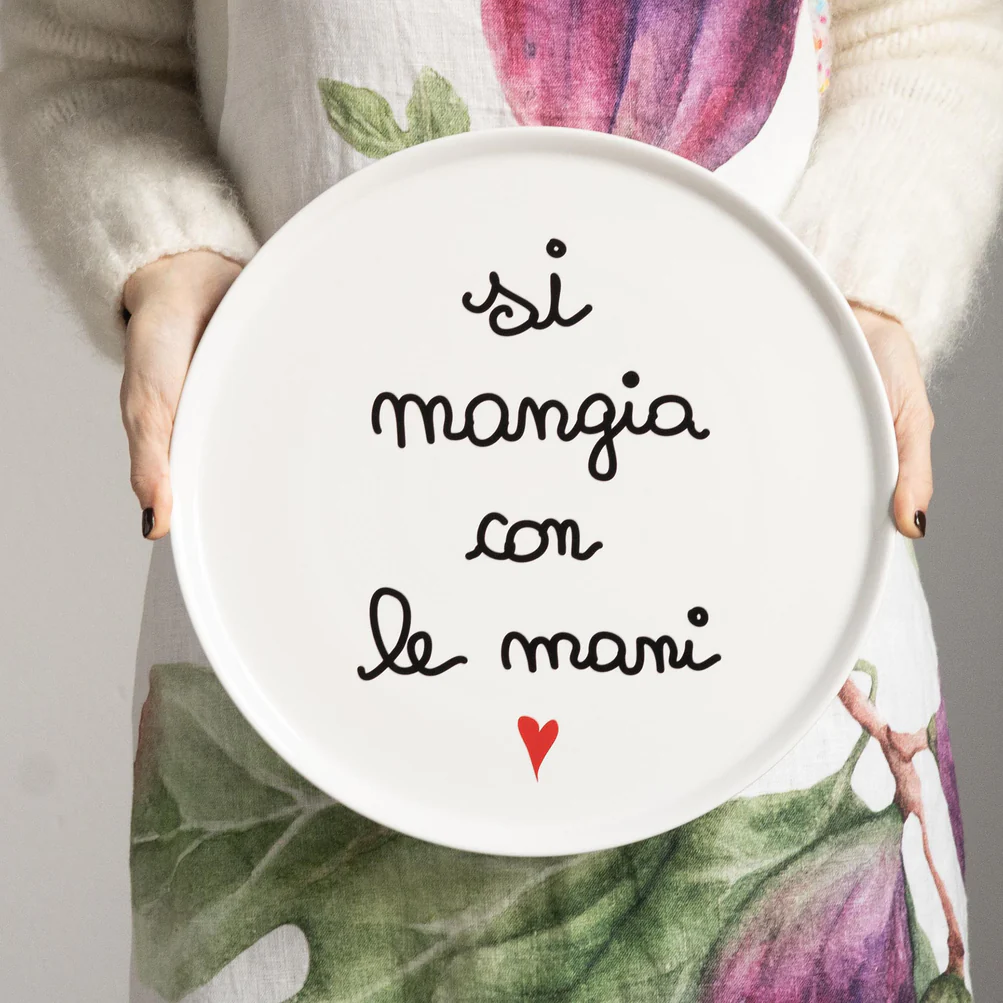 Piatto pizza ceramica "Si mangia con le mami"