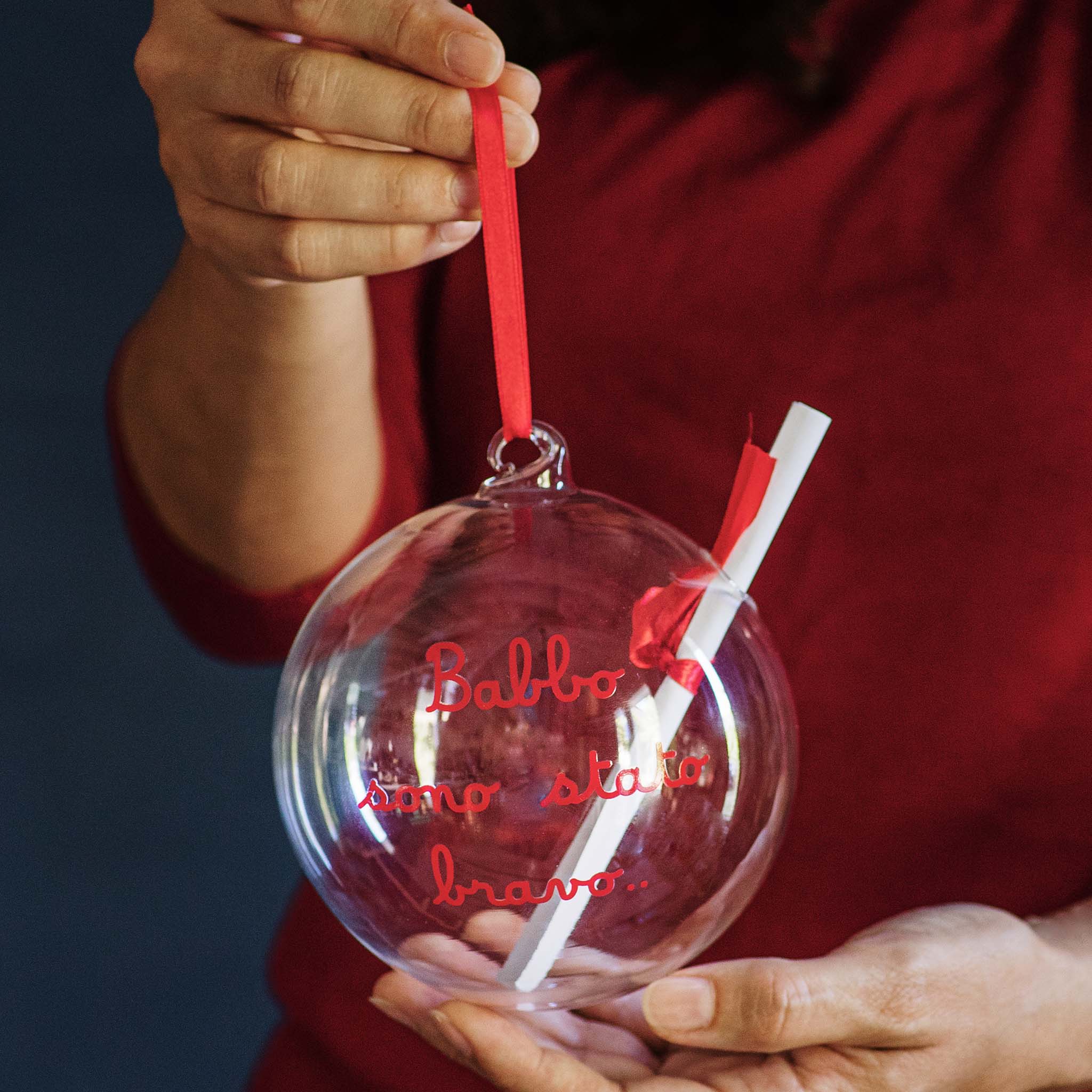 Pallina vetro "Babbo sono stato bravo" 12cm 